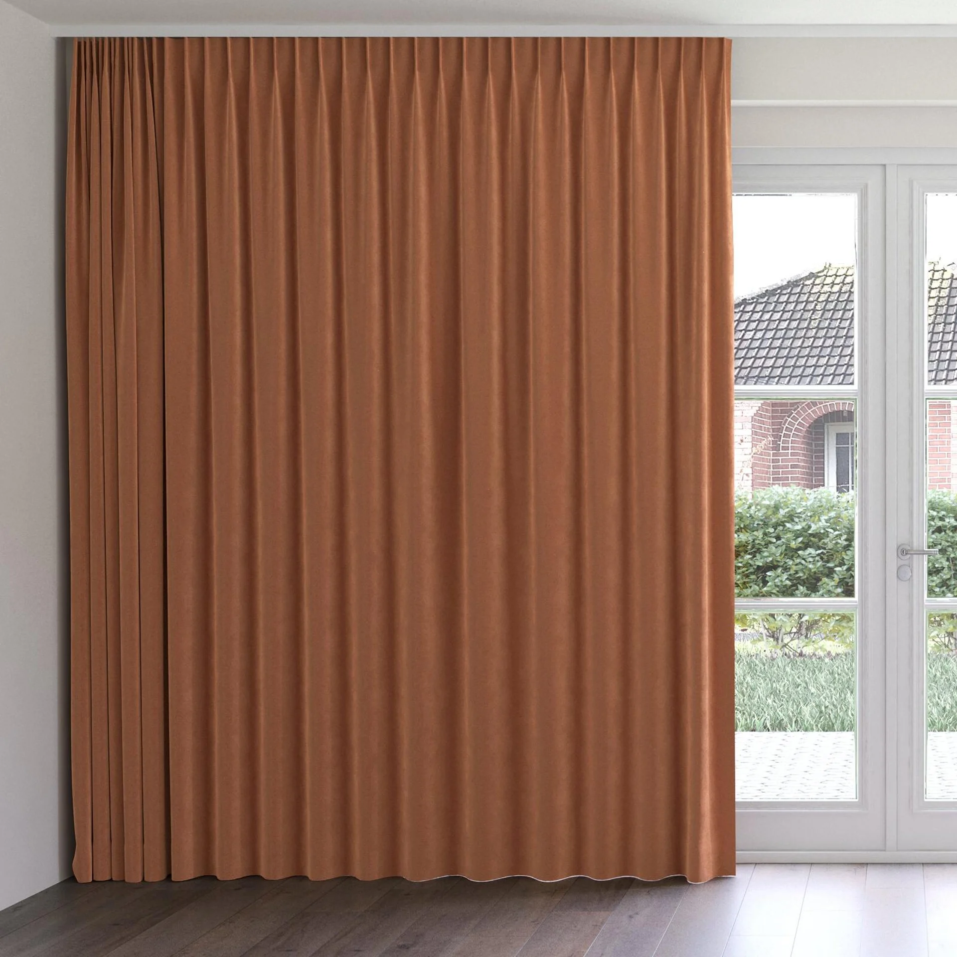 Front view of Vienna Rouge, on curtain rail