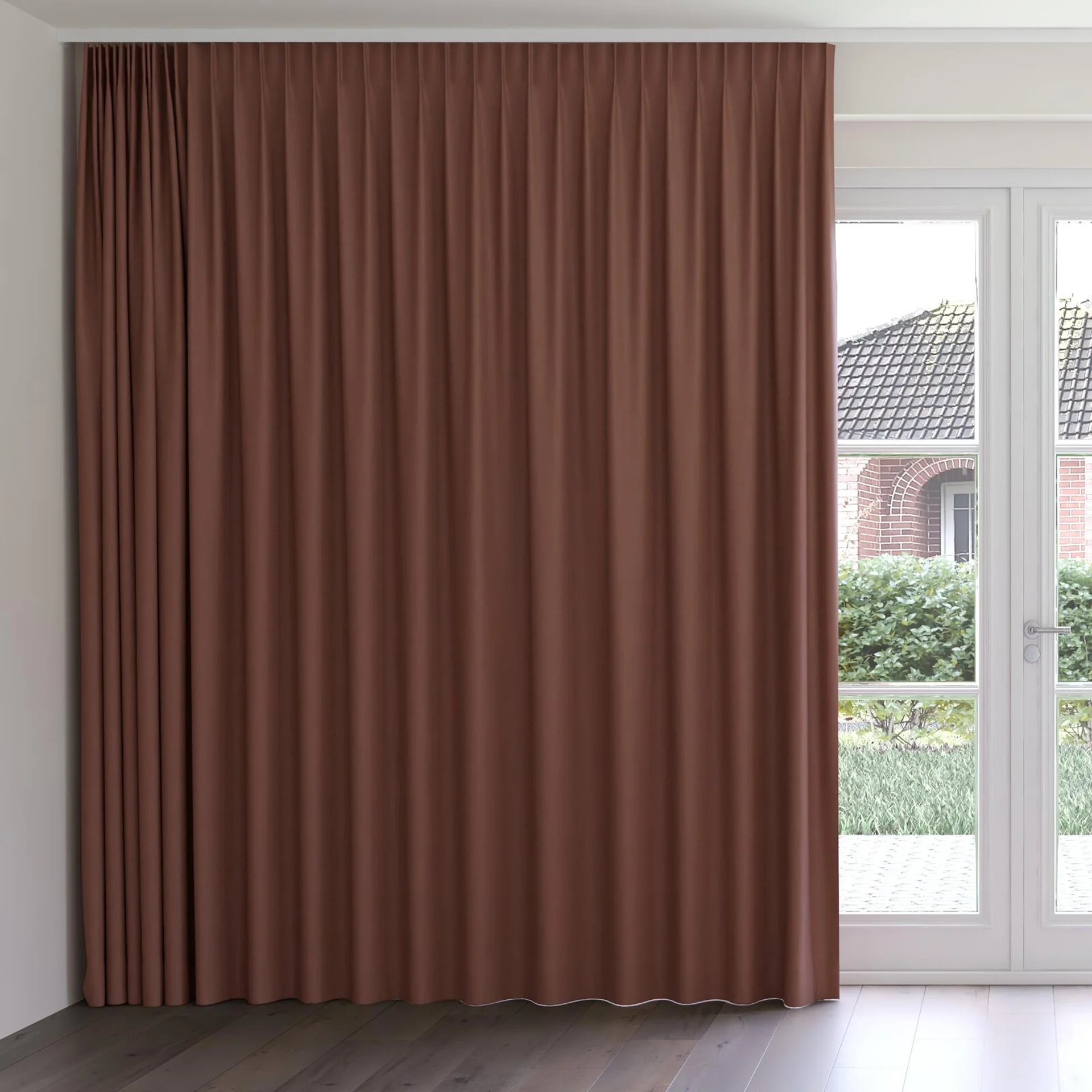 Front view of Element Terracotta, on curtain rail