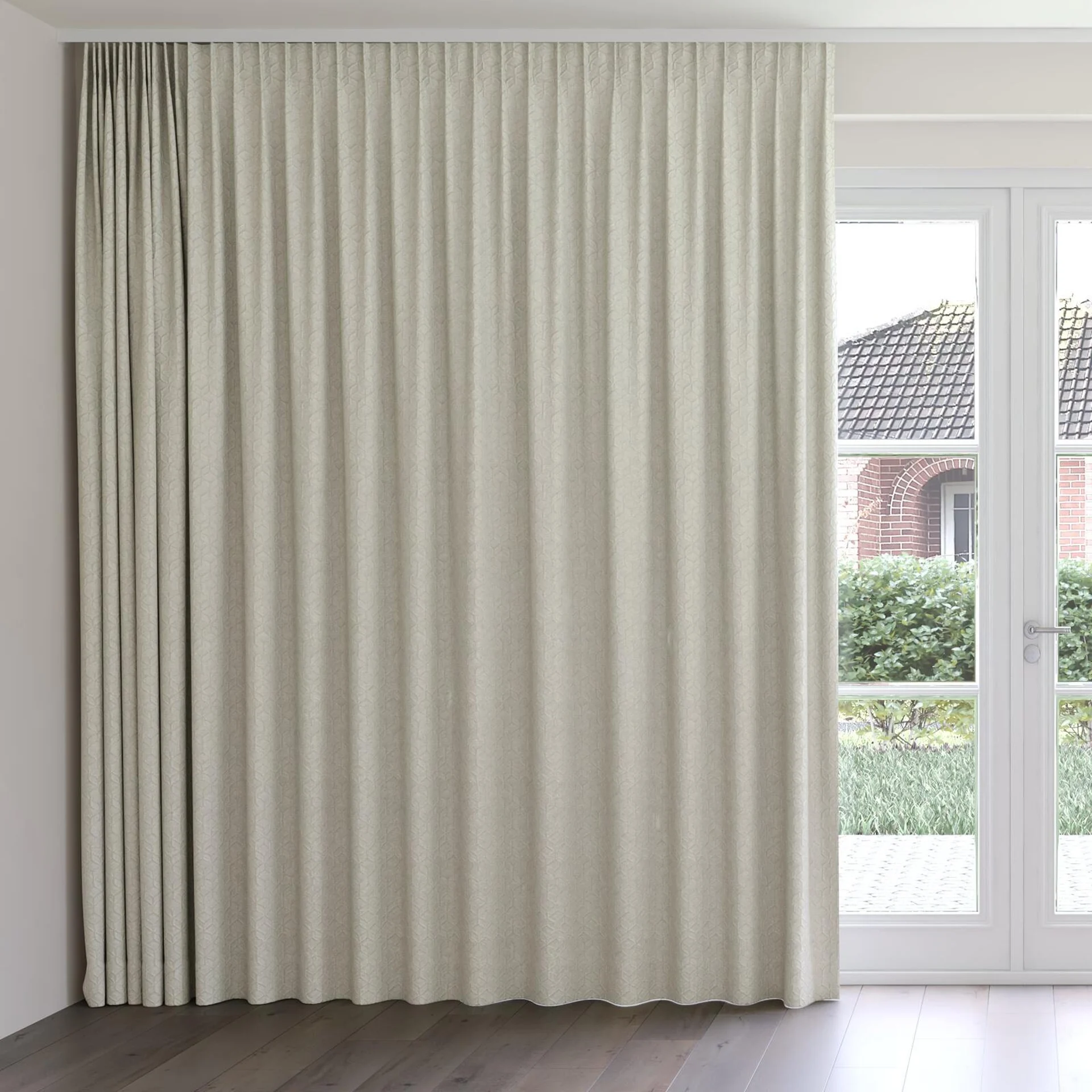 Front view of Momentous Silver, on curtain rail