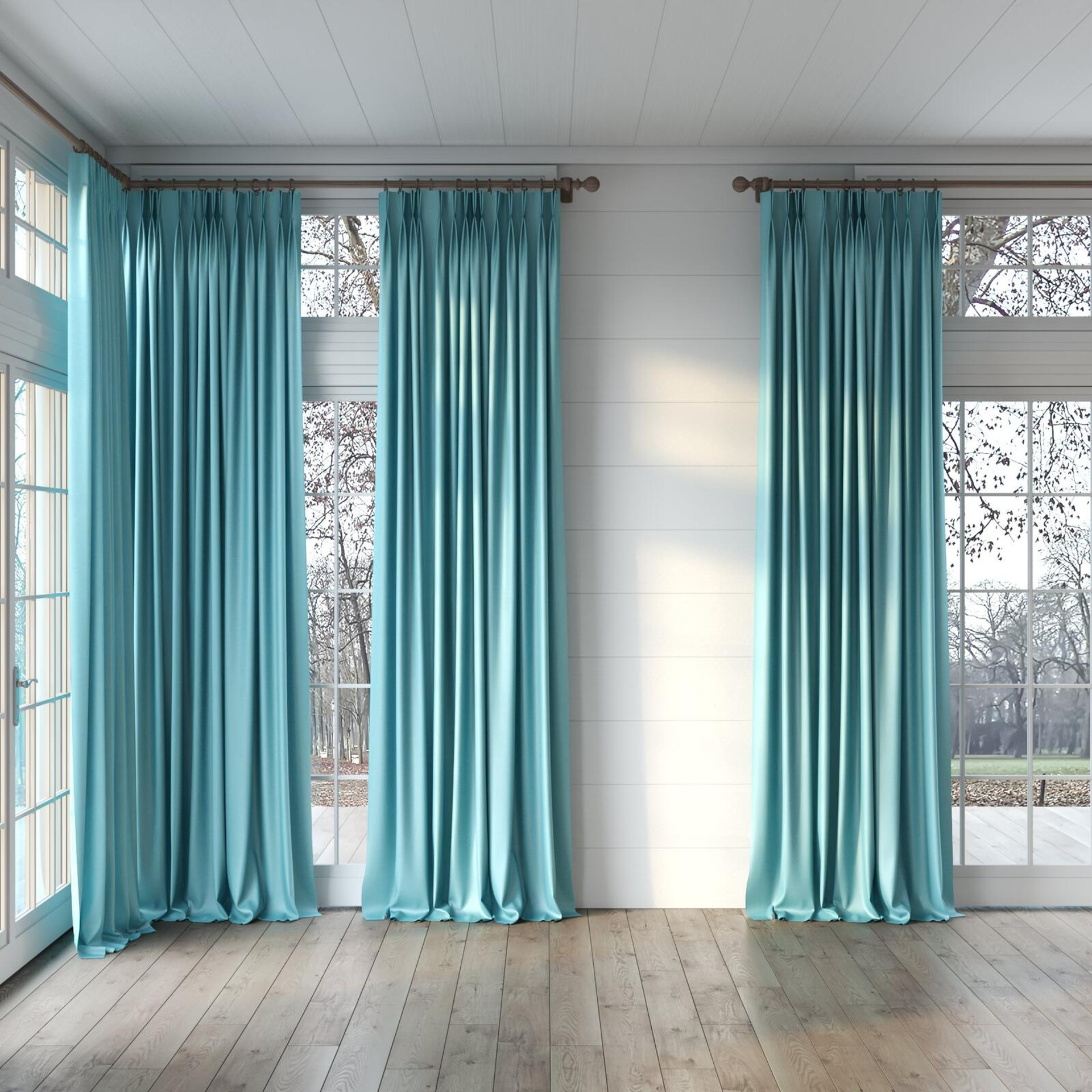 Full view of Bavaria Pool, puddled, on curtain rod