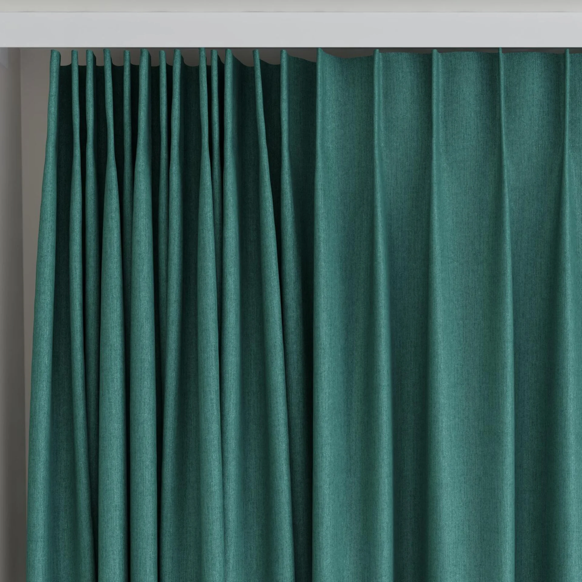 Top view of Cushy Emerald, on curtain rail