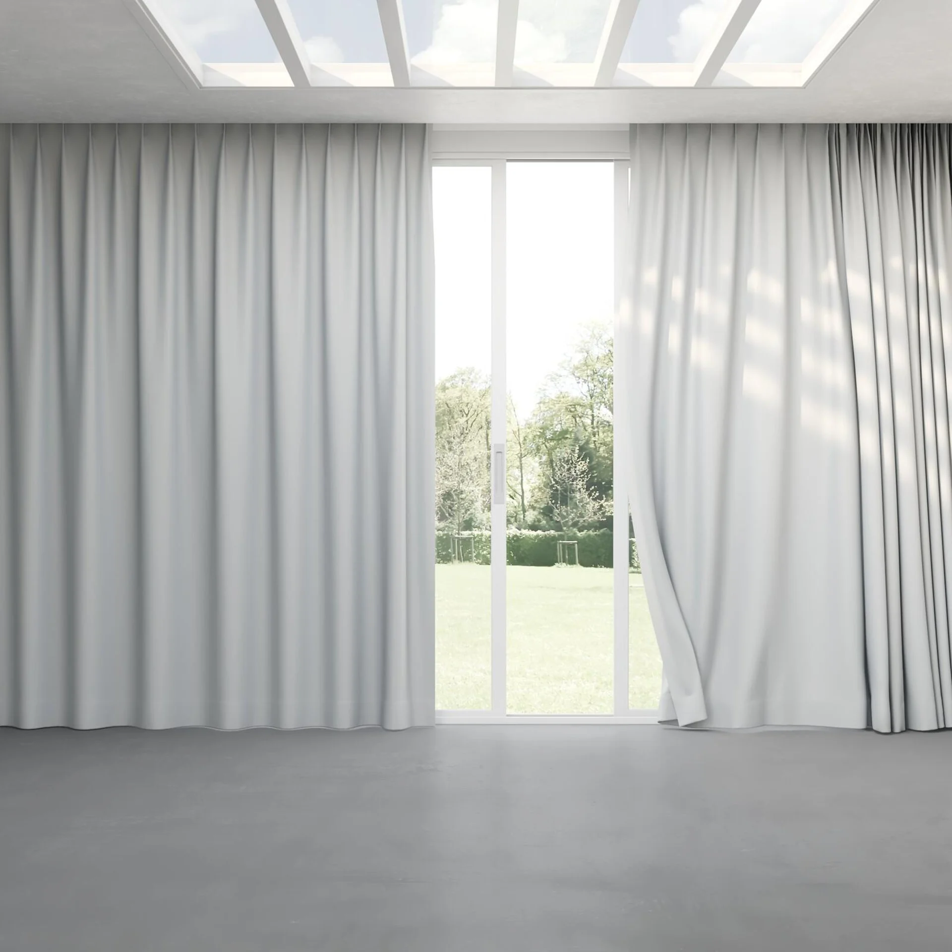 Full view of Blockbuster Silver, pinch pleat