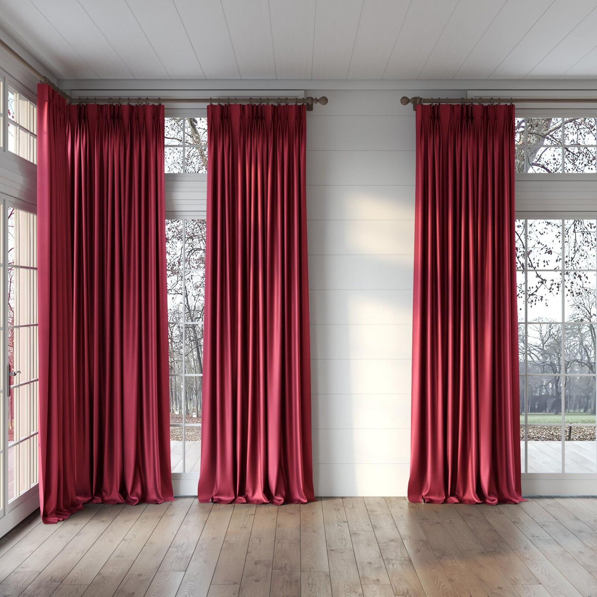 Full view of Glacial Poppy, puddled, on curtain rod