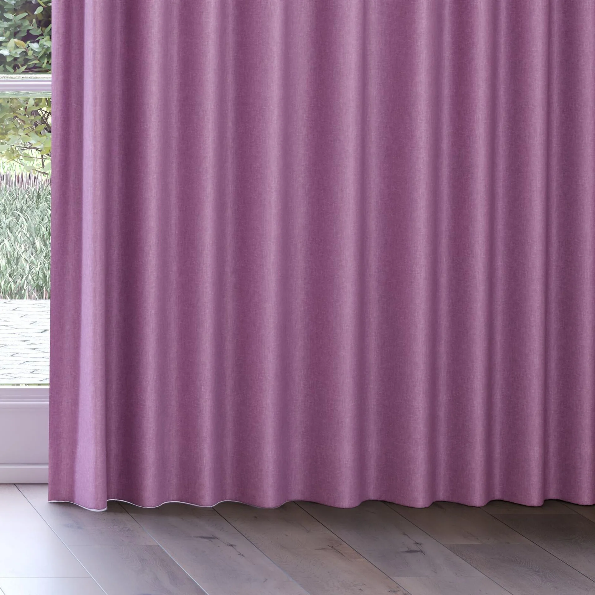 Bottom view of Hometown Purple, on curtain rail