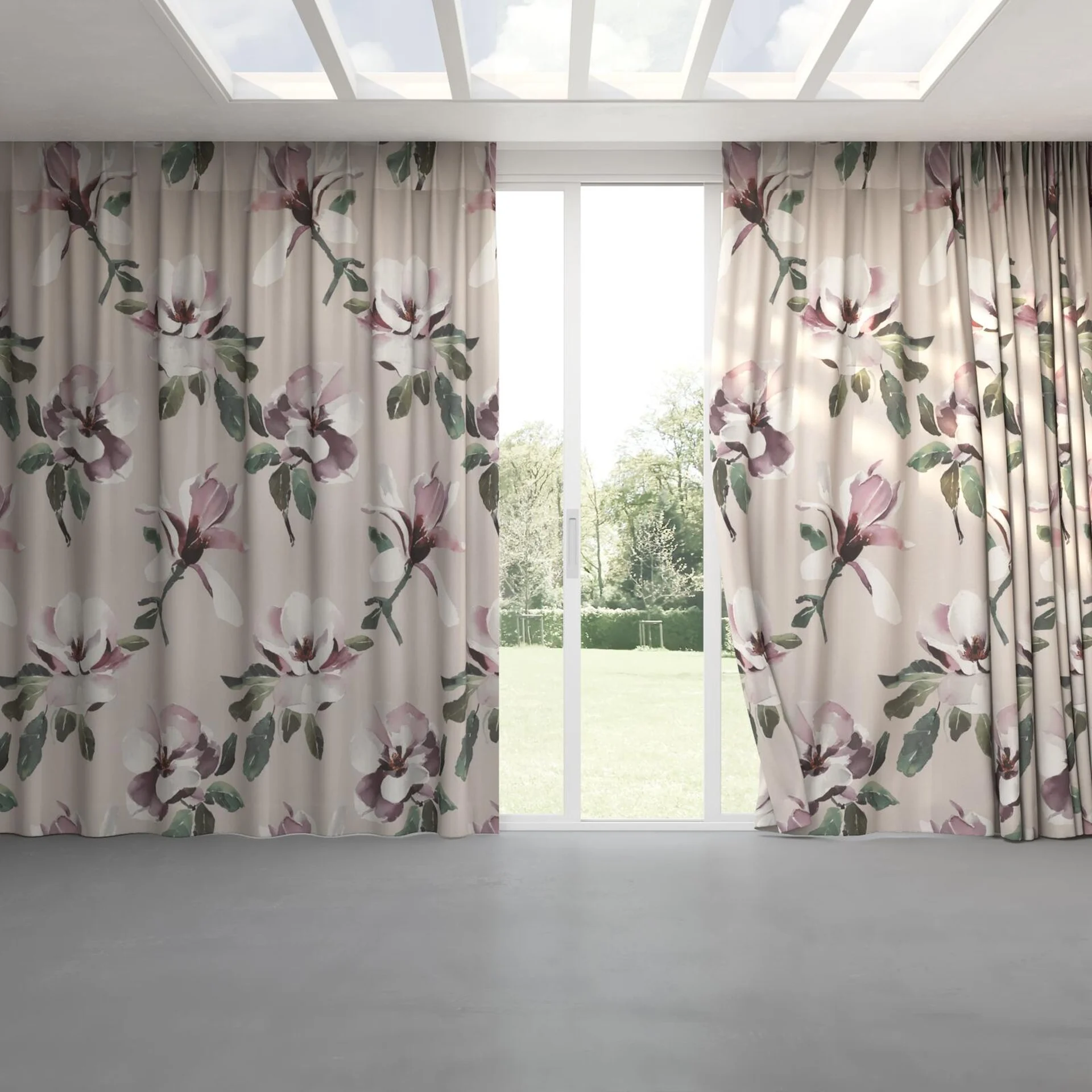 Full view of Magnolia Grandiflora Amethyst, pinch pleat