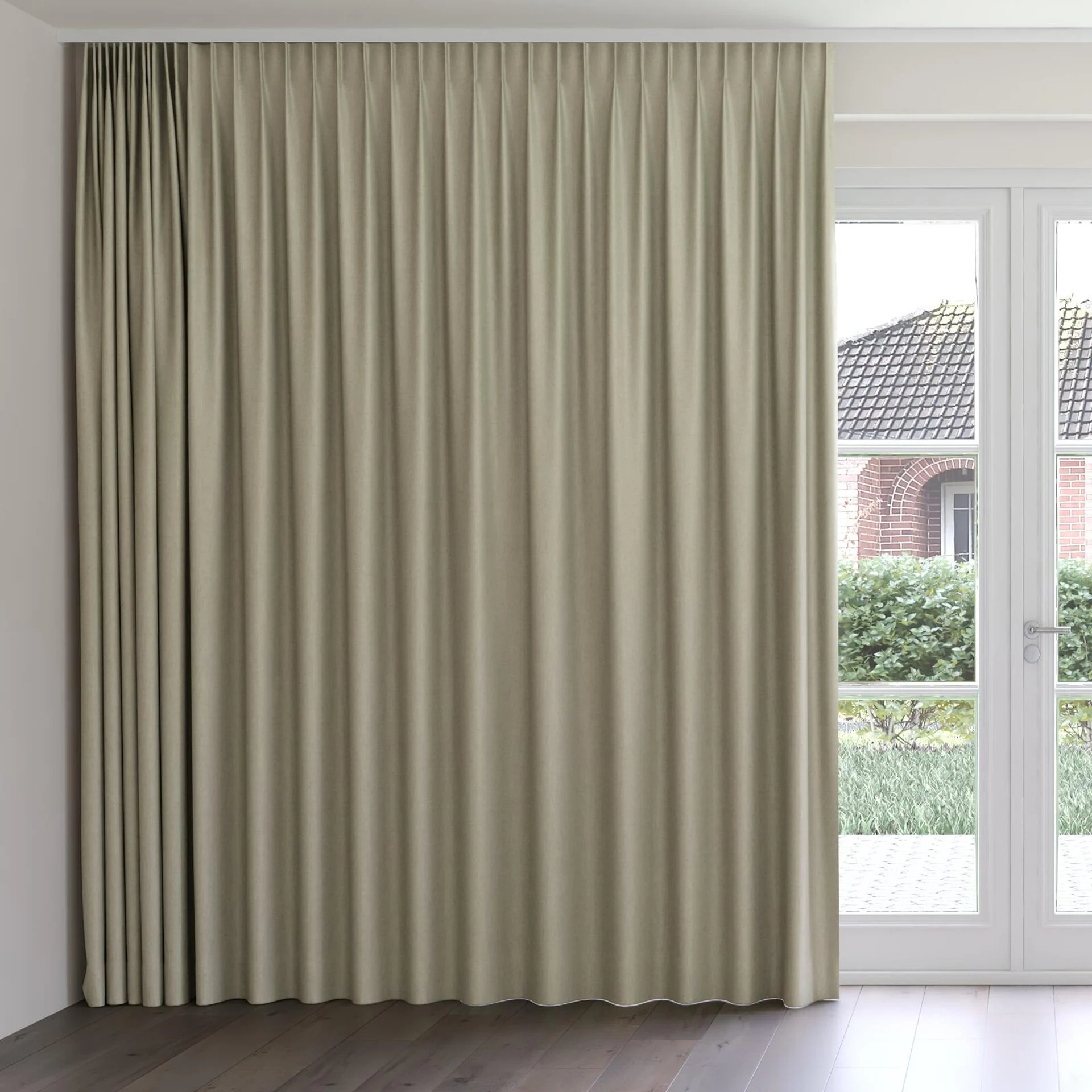 Front view of Stonewall Blackout Fossil, on curtain rail