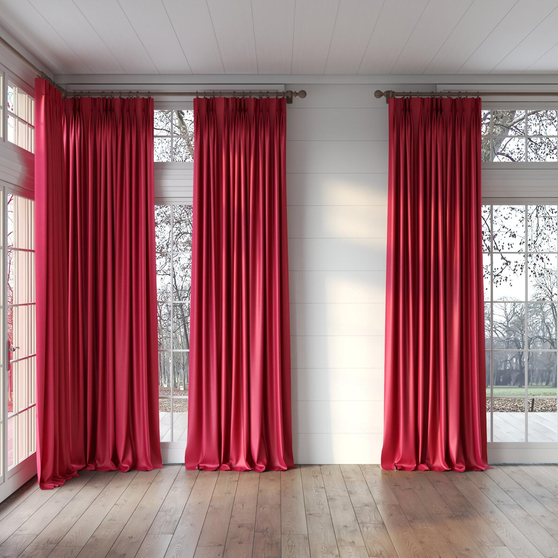 Full view of Silky Calypso, puddled, on curtain rod
