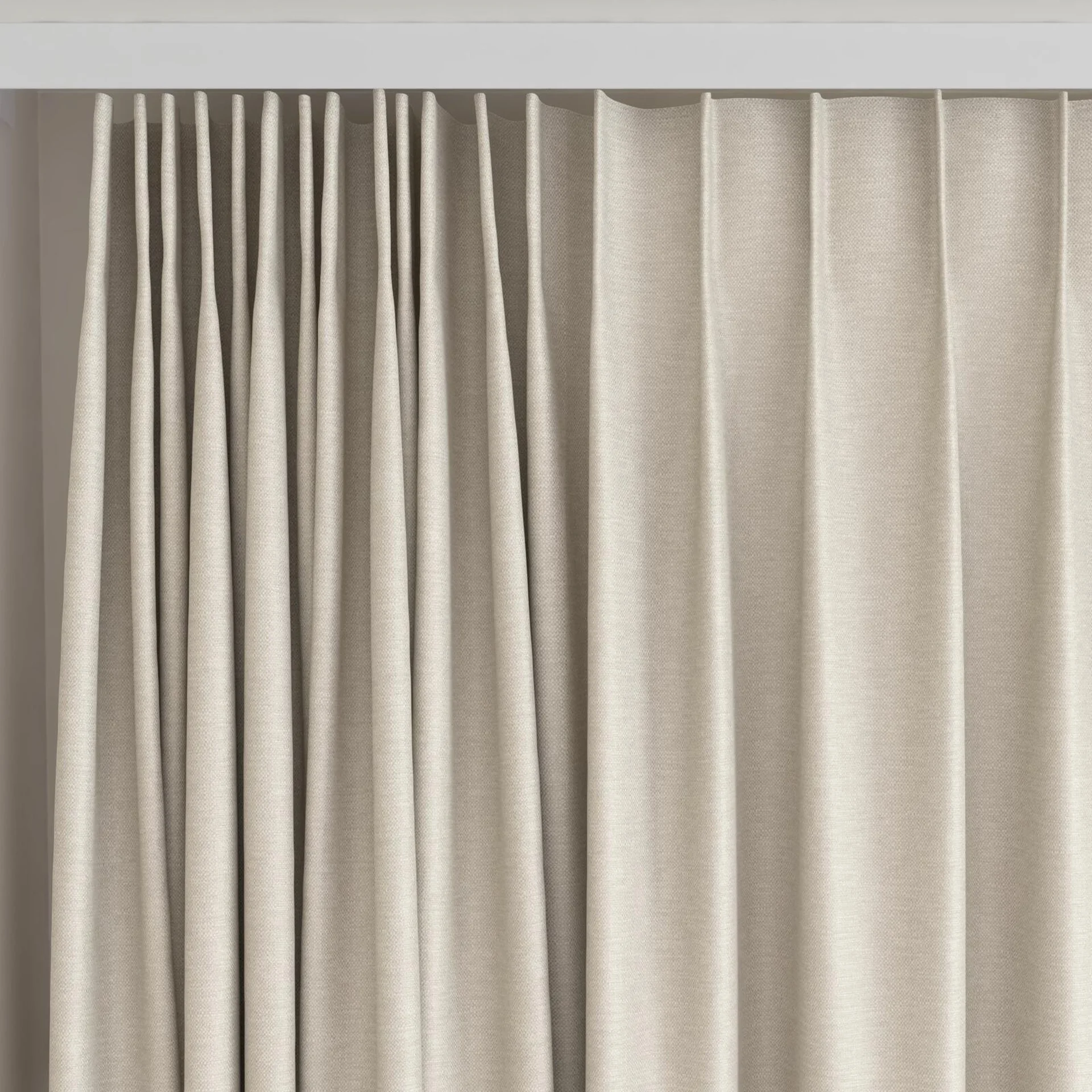 Top view of Colourwash Eco Greige, on curtain rail