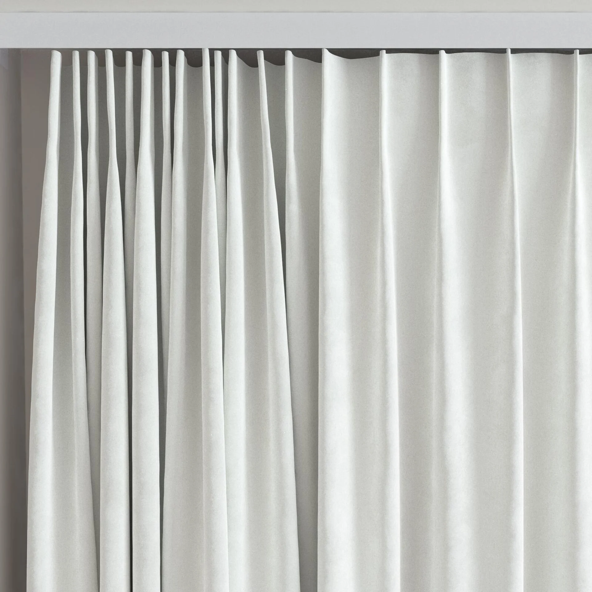 Top view of Lux Velvet White 8308, on curtain rail