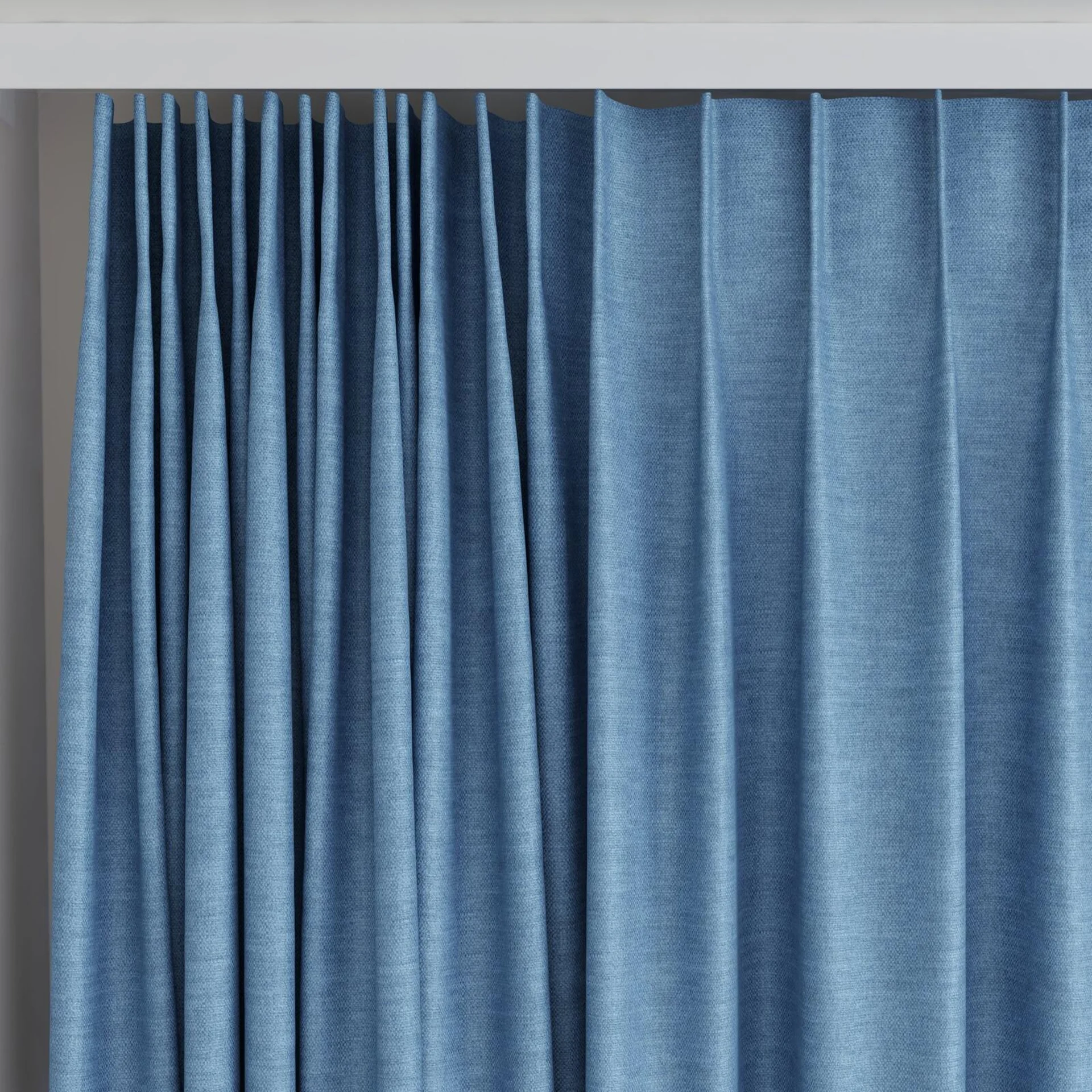 Top view of Colourwash Cobalt, on curtain rail