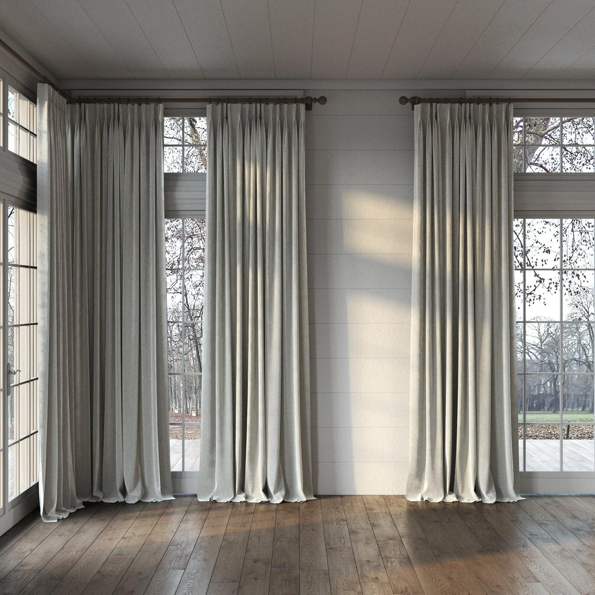 Full view of Geneva Limestone, puddled, on curtain rod