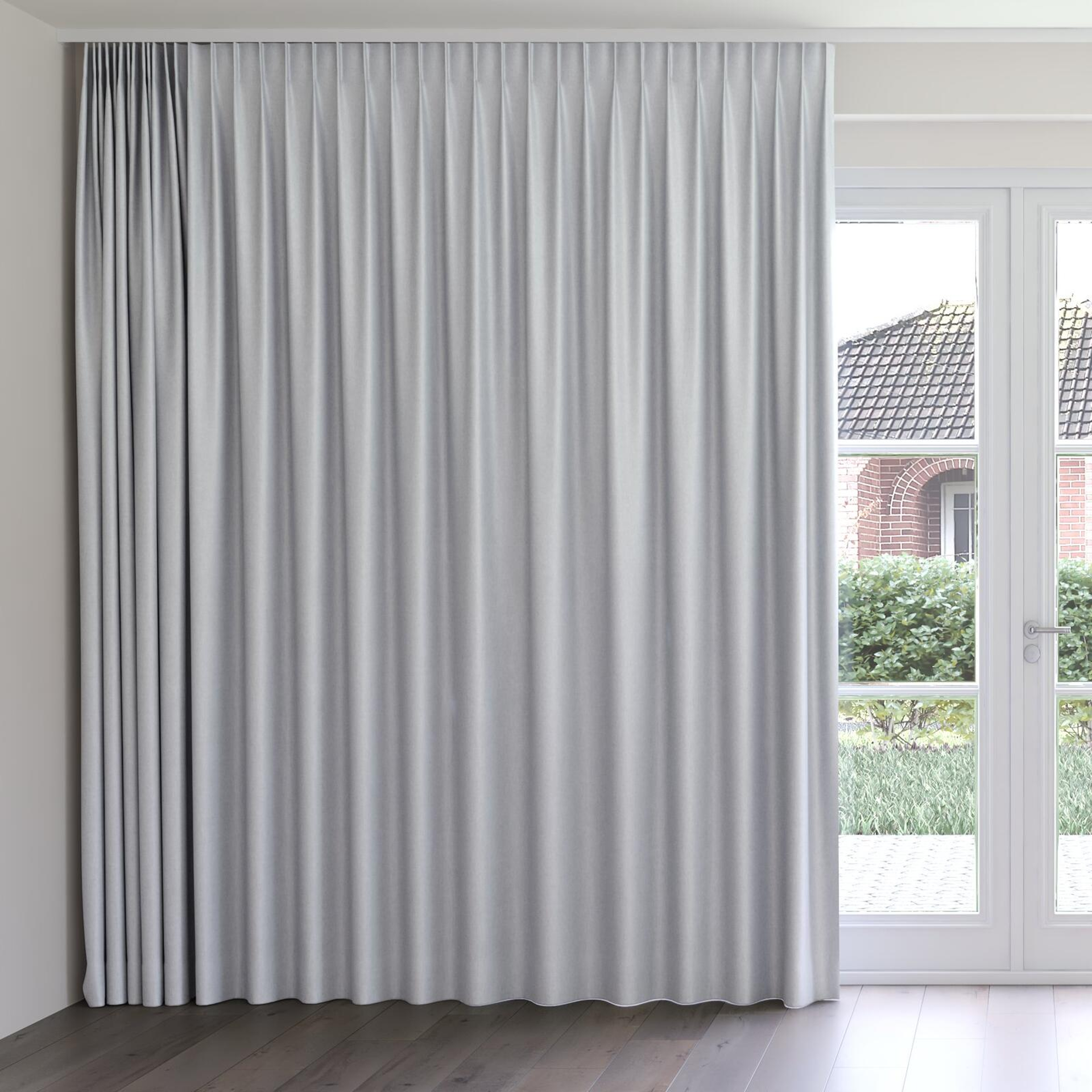 Front view of Fiji Feather, on curtain rail