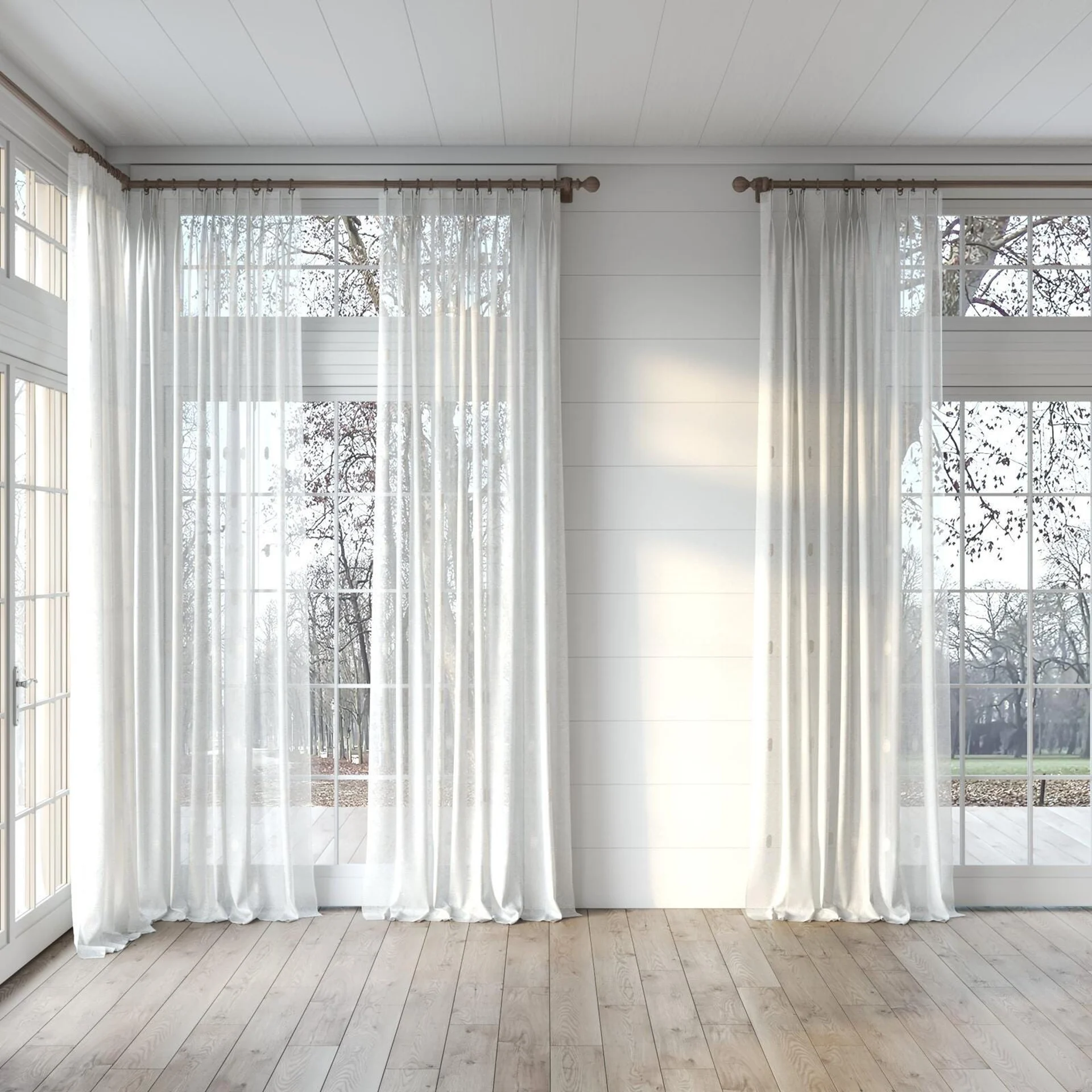 Full view of Gentle Vapour, puddled, on curtain rod