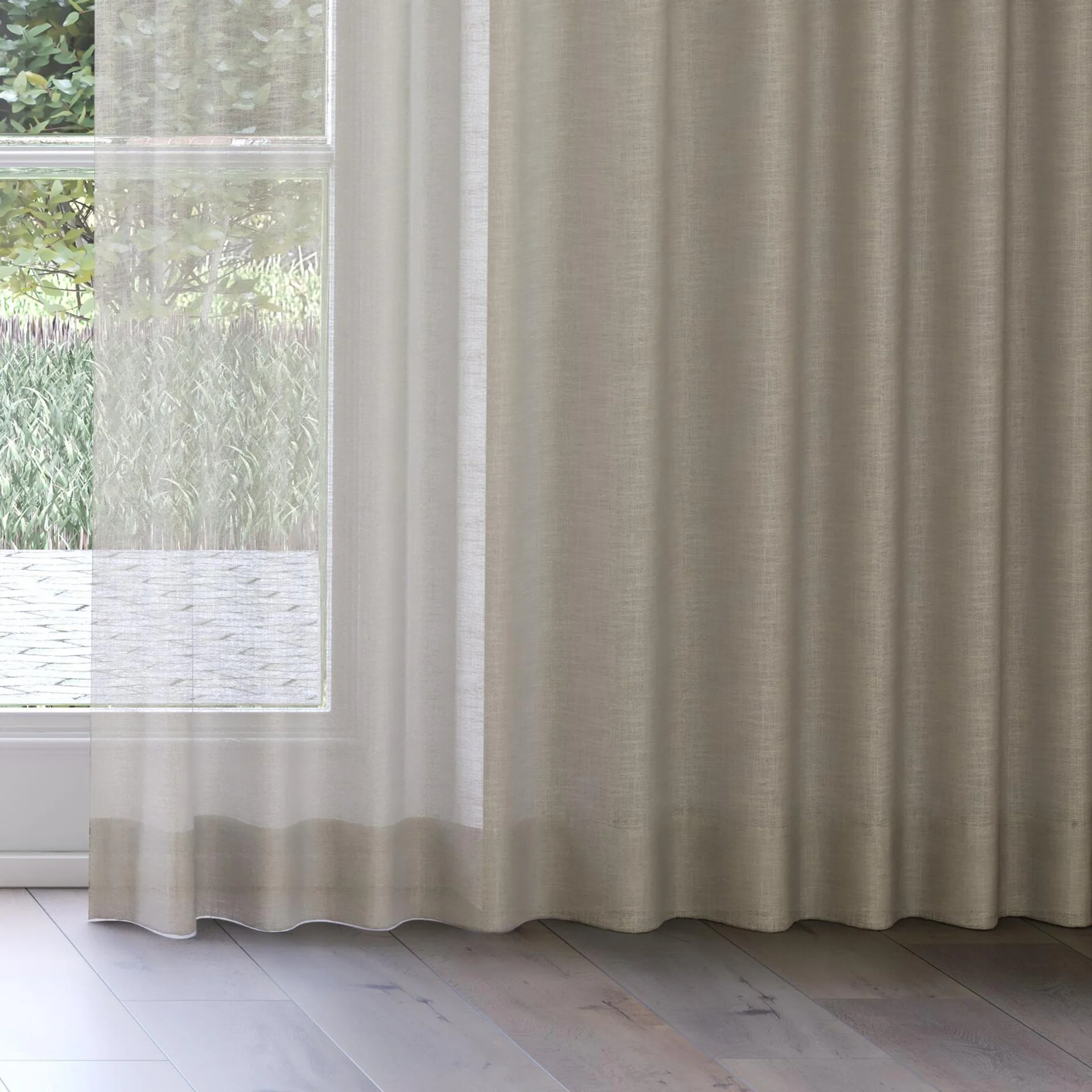 Bottom view of Verdant Earth, on curtain rail