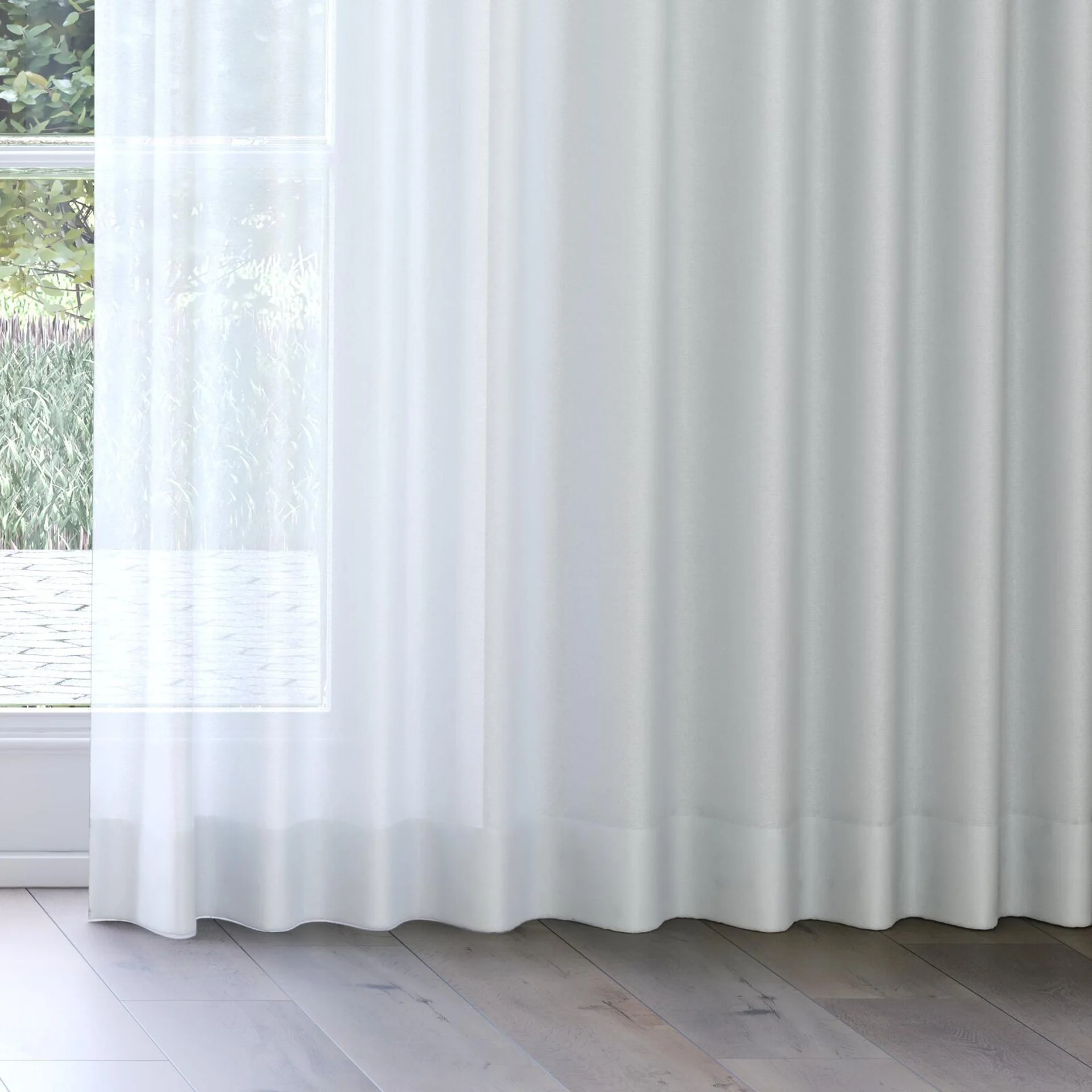 Bottom view of Gossy Aqua, on curtain rail