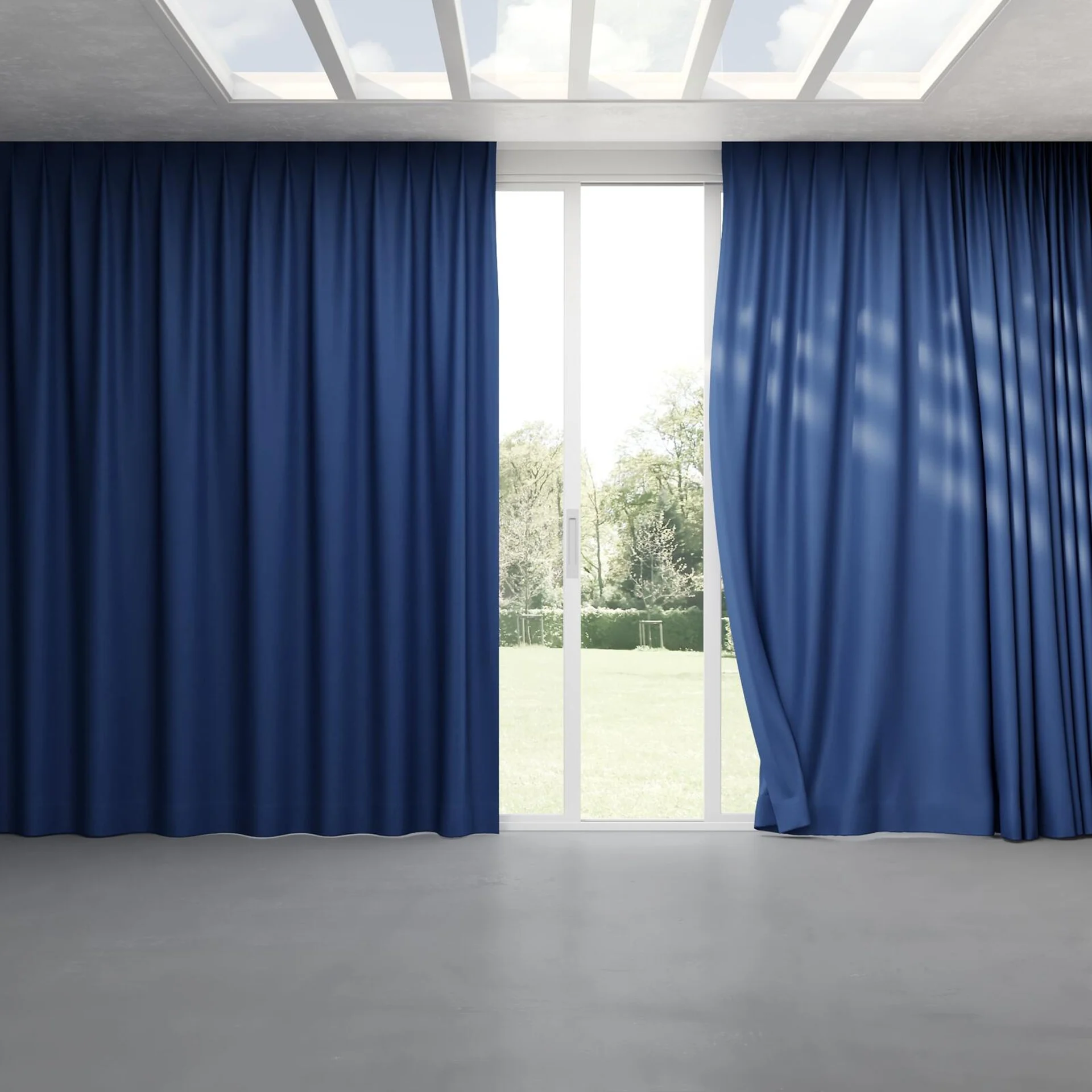 Full view of Urban Cobalt, pinch pleat