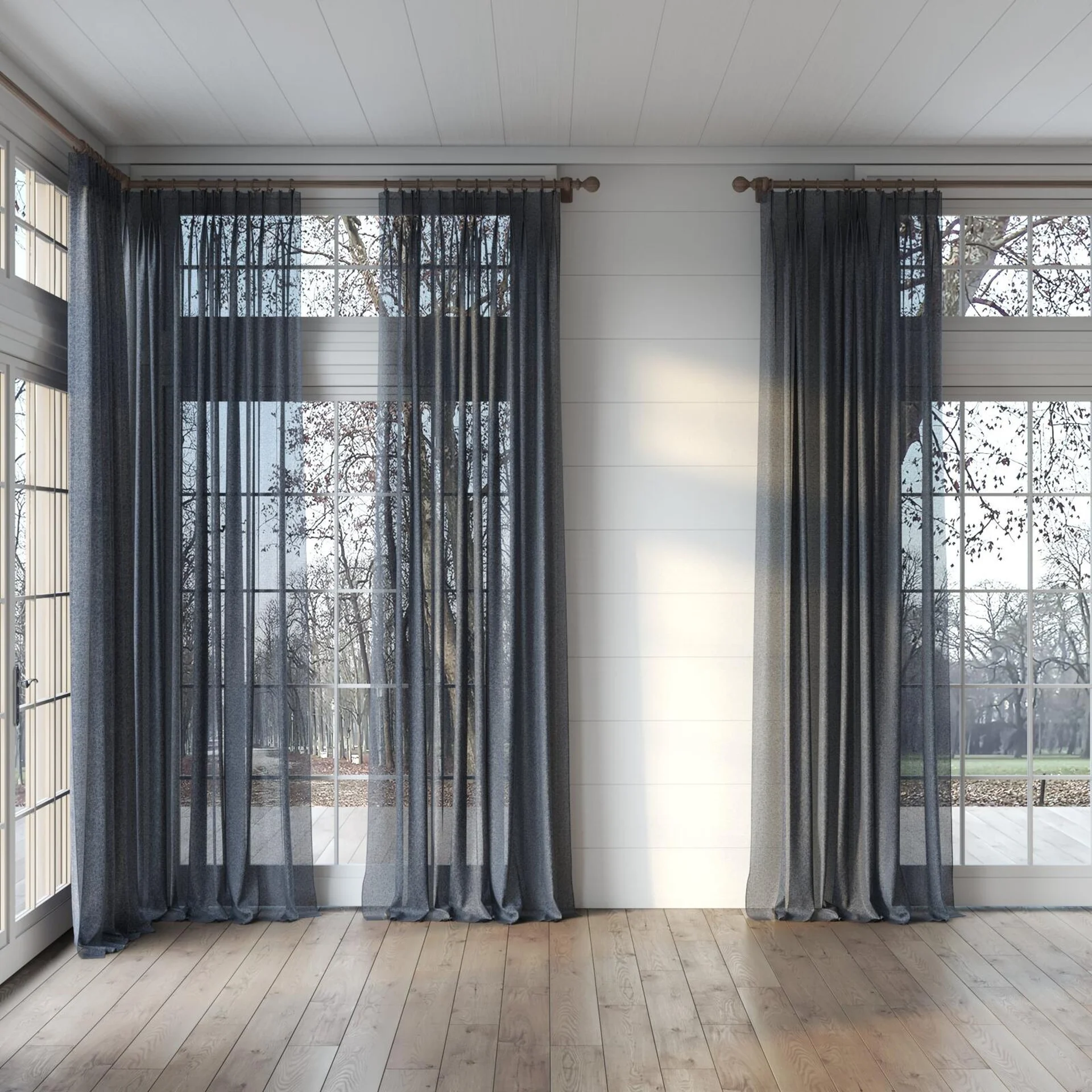 Full view of Girsu Onyx, puddled, on curtain rod