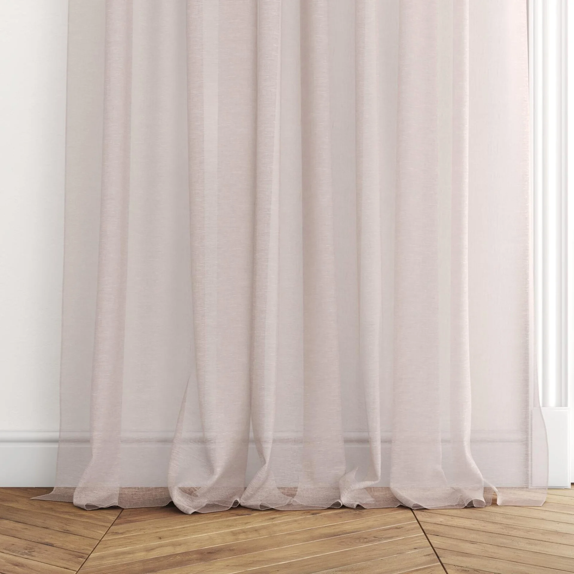 Bottom view of Pure Linen Petal, puddled with pinch pleat, on curtain rod
