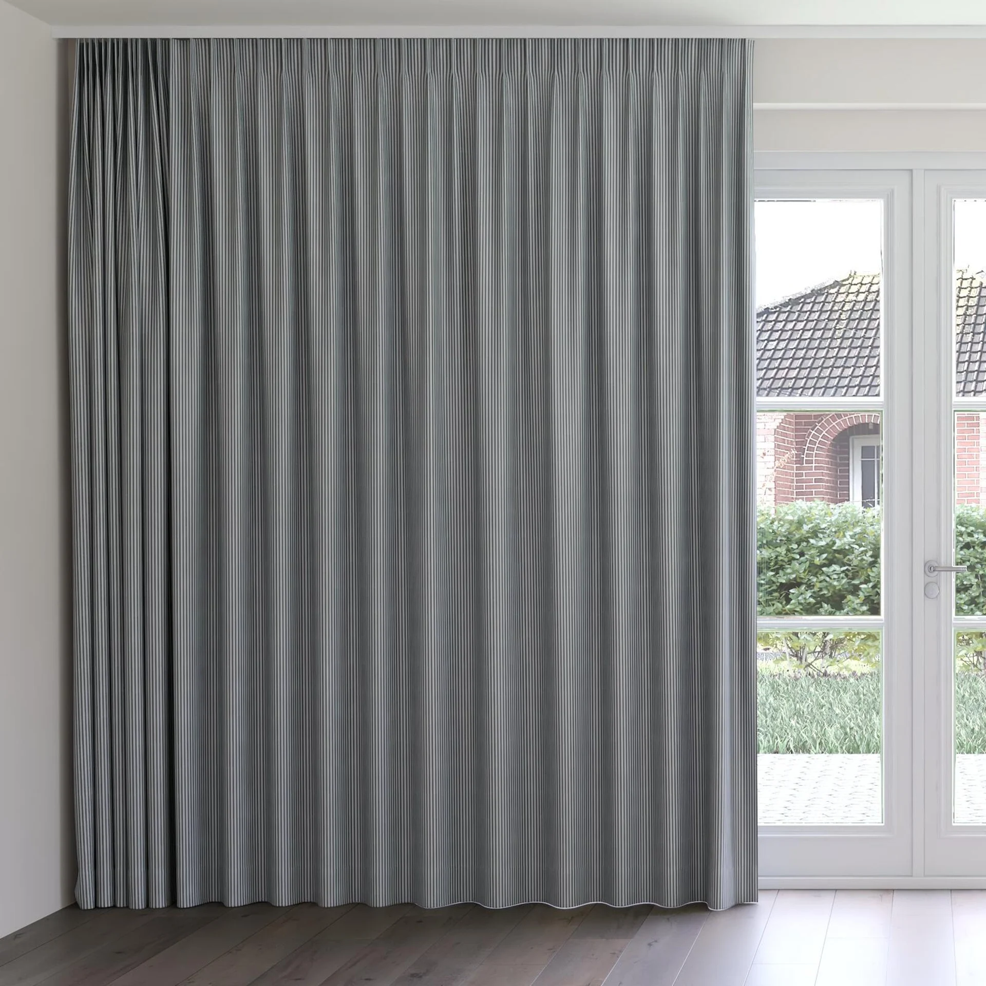 Front view of Nodulous Titanium, on curtain rail