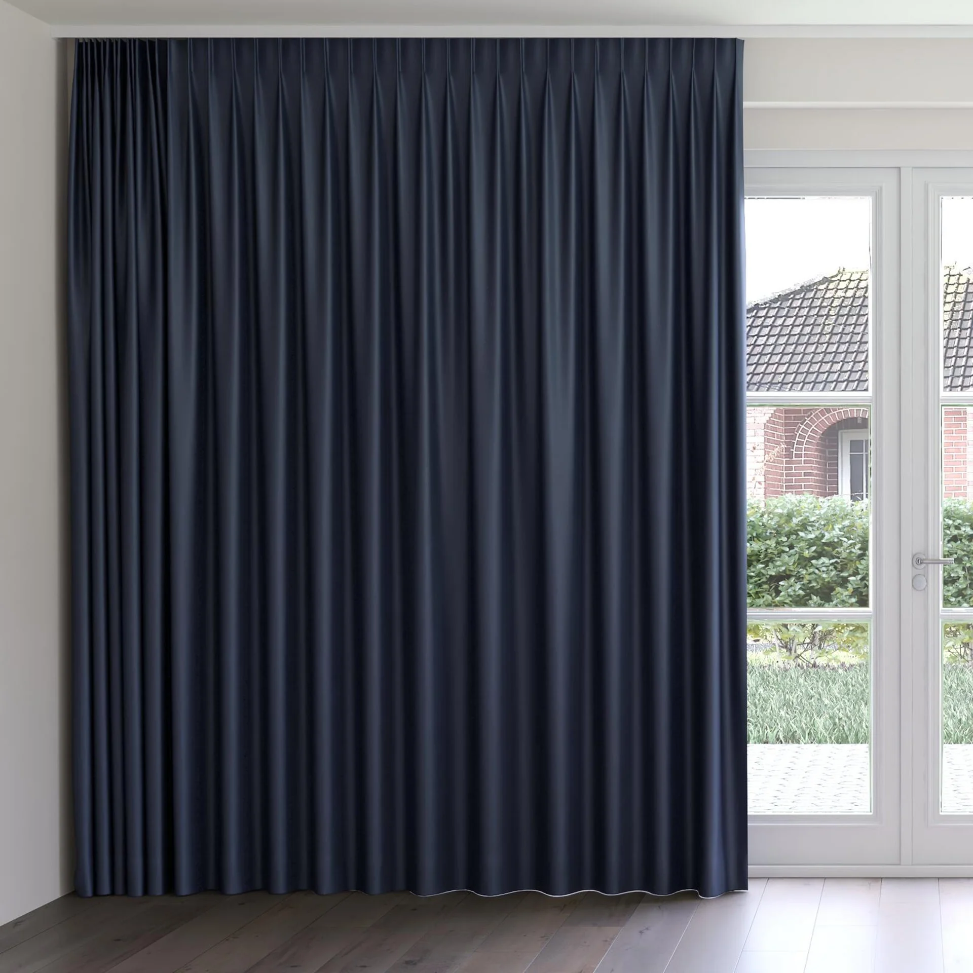 Front view of Stallion 2 UC Blue Night, on curtain rail
