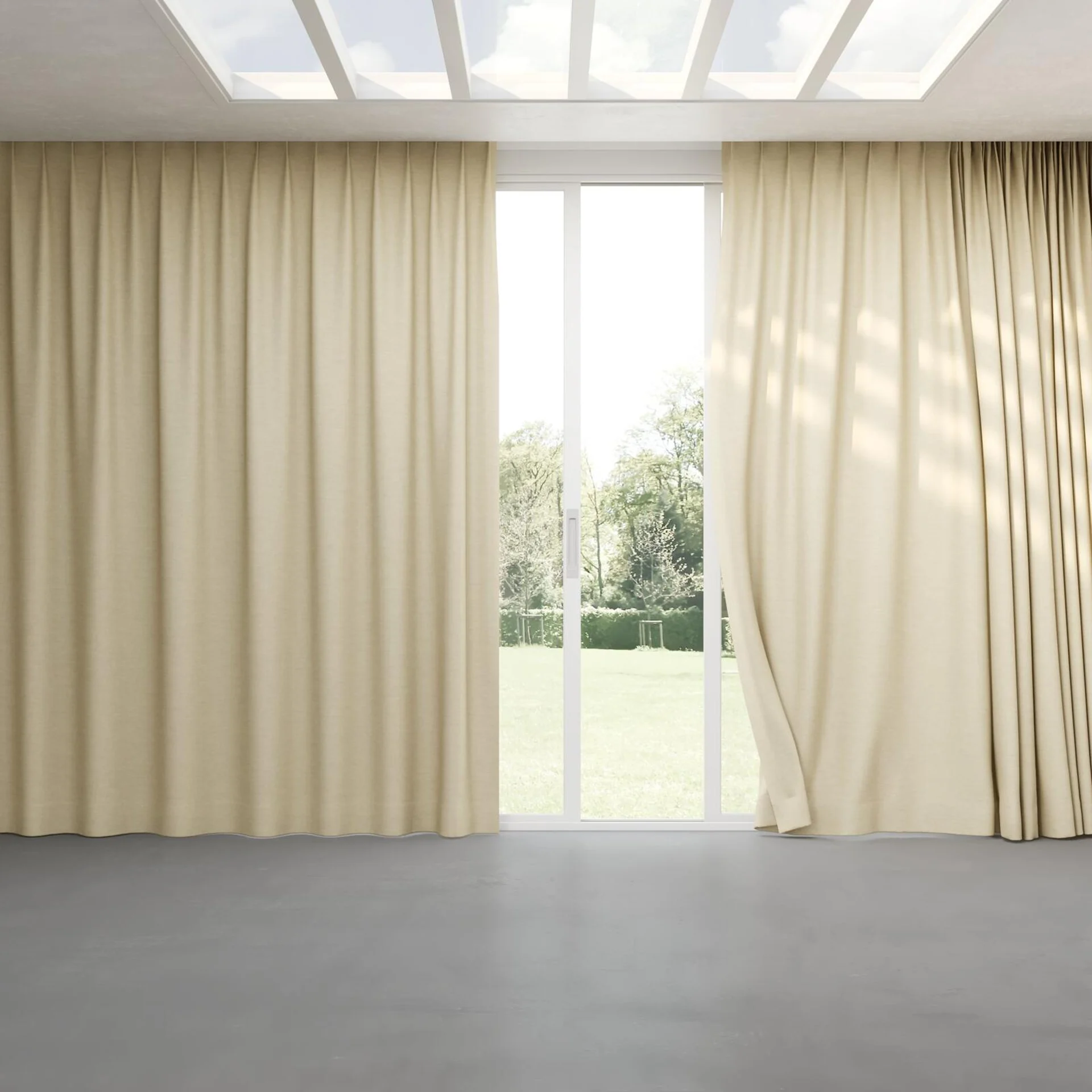 Full view of Drama Marzipan, pinch pleat