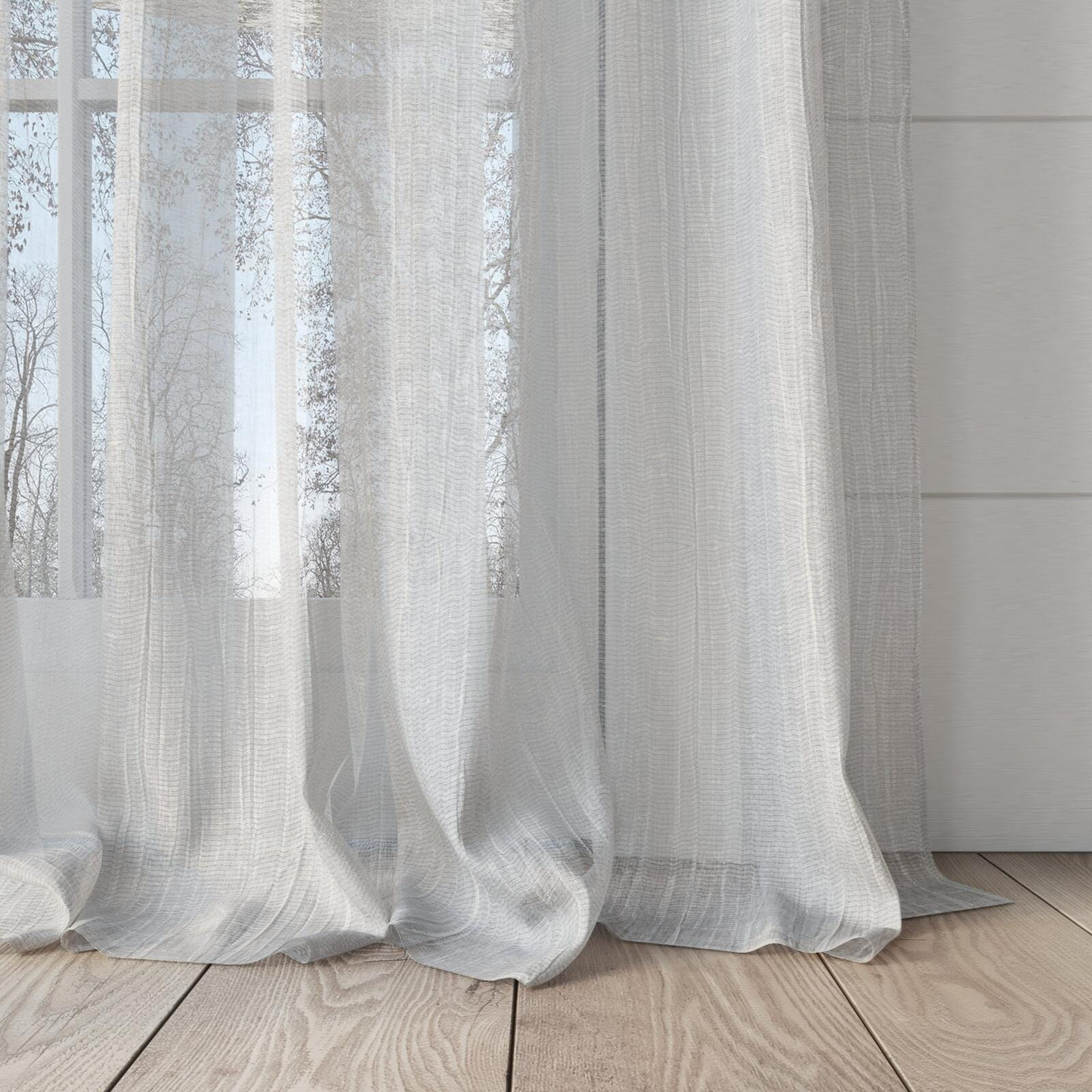 Bottom view of Sonata Dawn, puddled, on curtain rod
