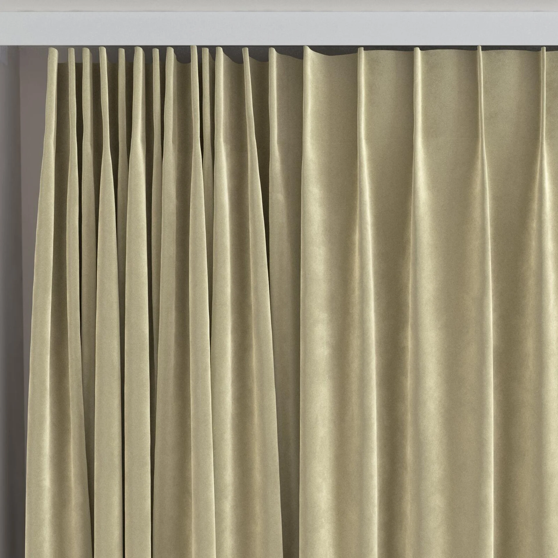 Top view of Lux Velvet Moss 8408, on curtain rail
