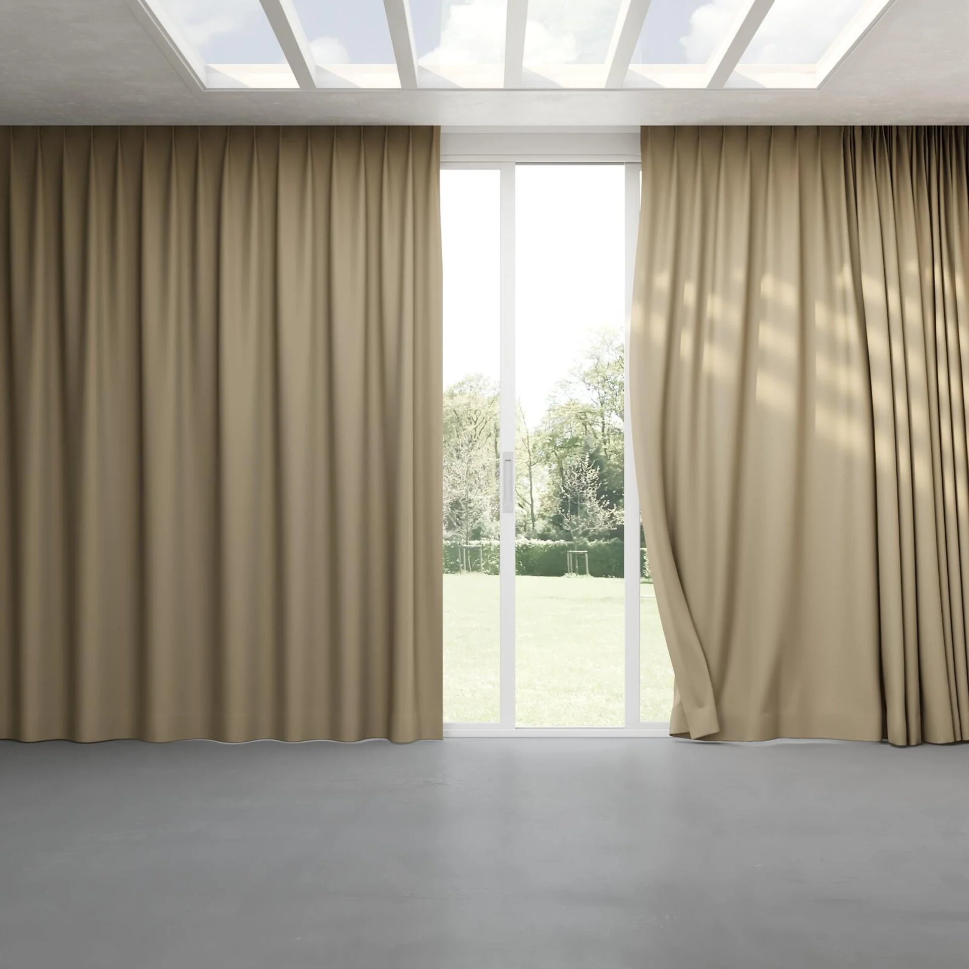 Full view of Ultra Dim Fresco, pinch pleat