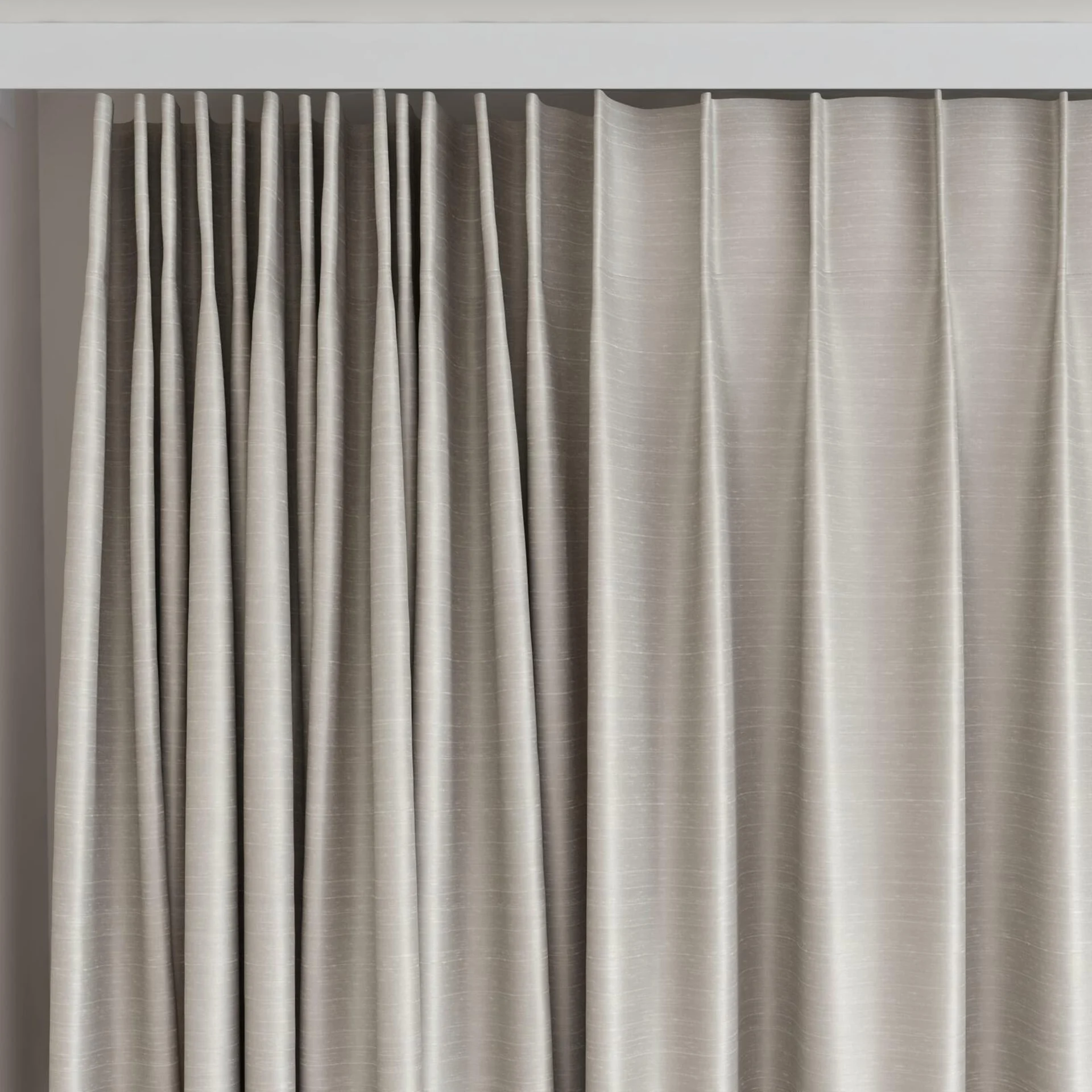 Top view of Silky Fog, on curtain rail
