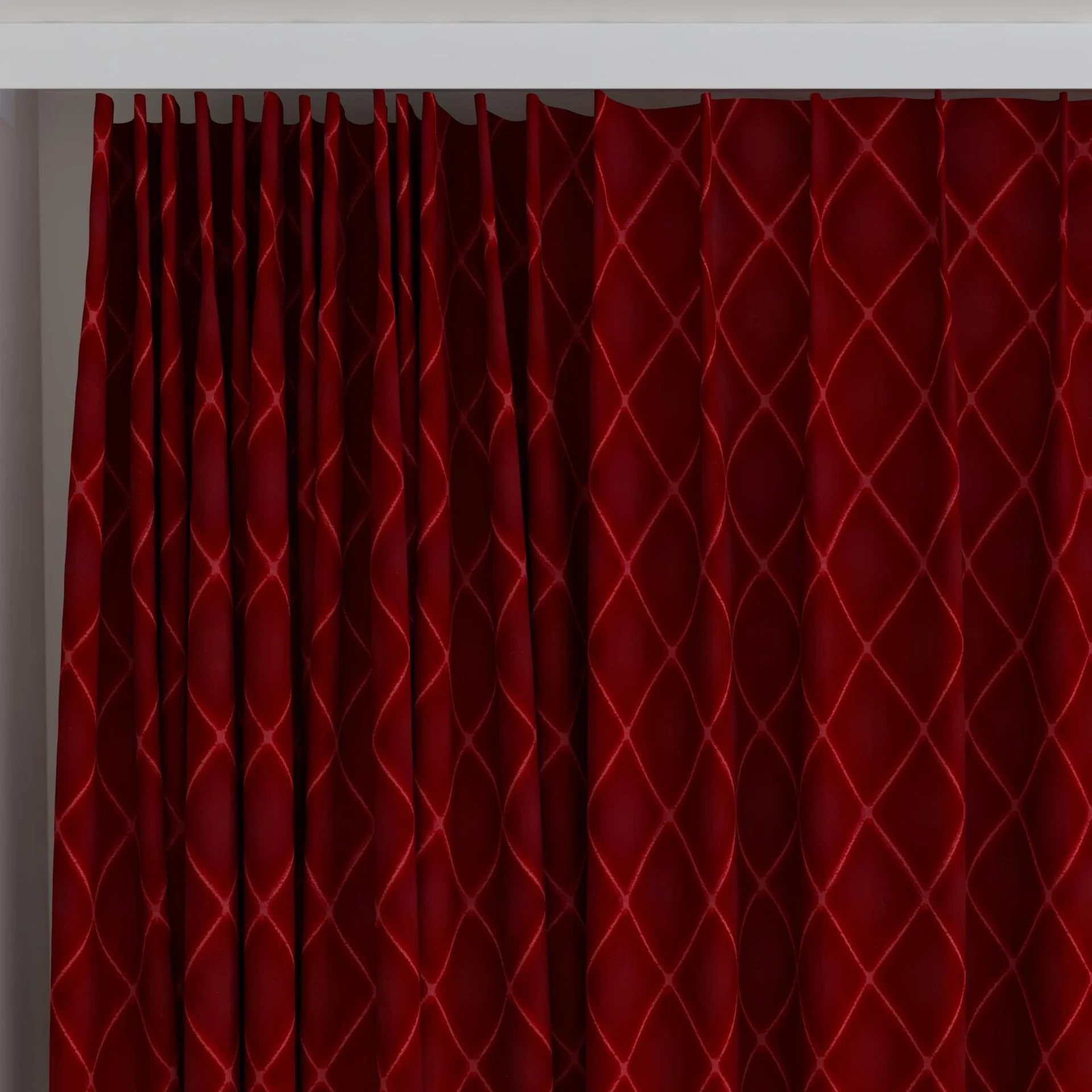 Top view of Pantheon Cerise, on curtain rail