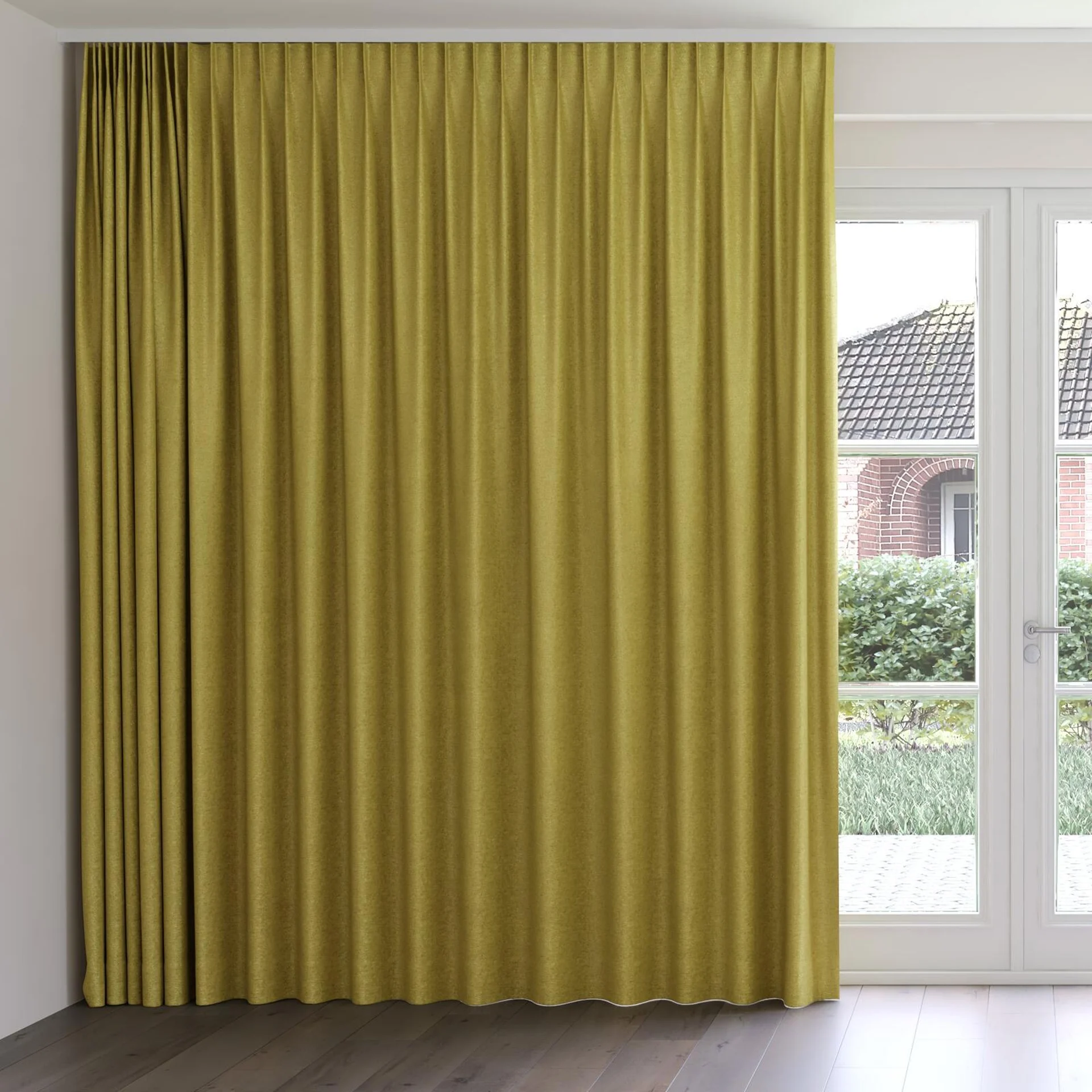 Front view of Monsieur Olive, on curtain rail
