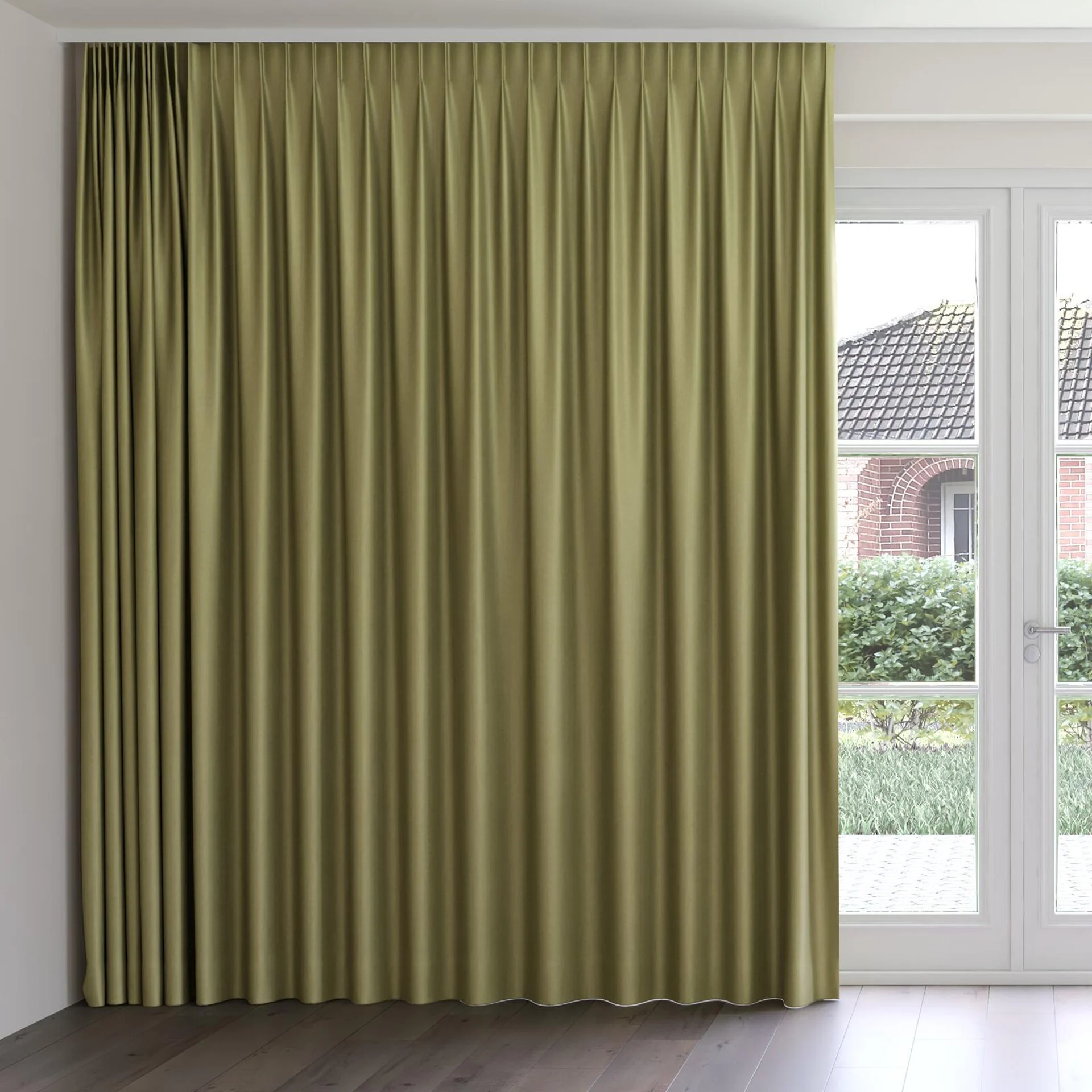 Front view of Matrix Moss, on curtain rail