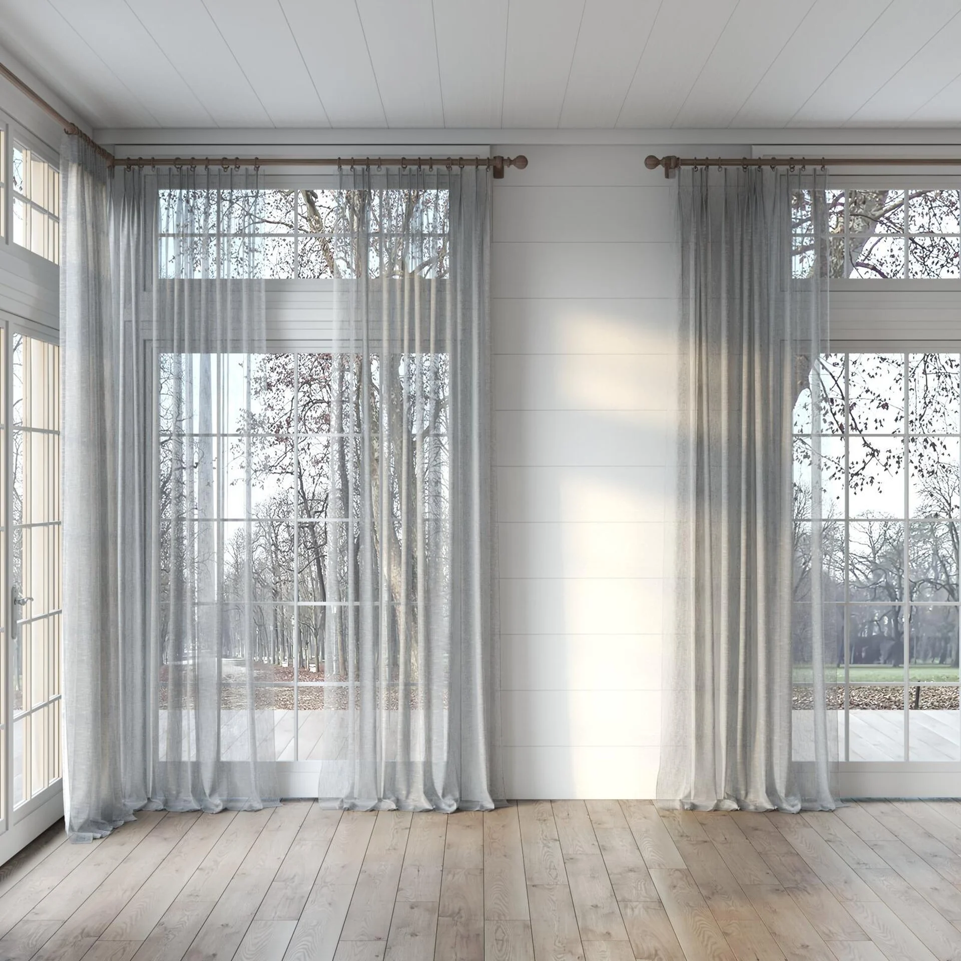 Full view of Natura Recycled Onyx, puddled, on curtain rod