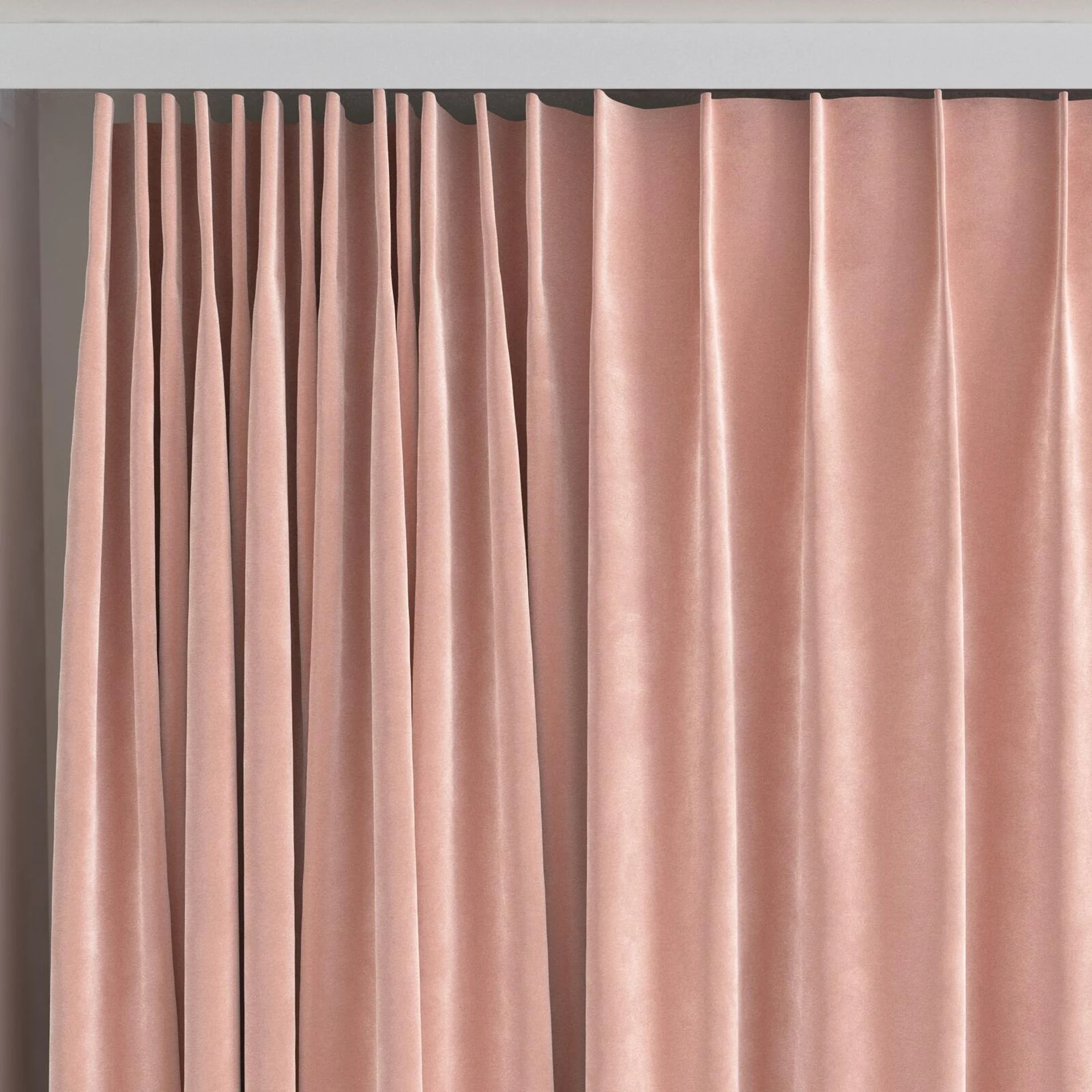 Top view of Lux Velvet Pink 8506, on curtain rail