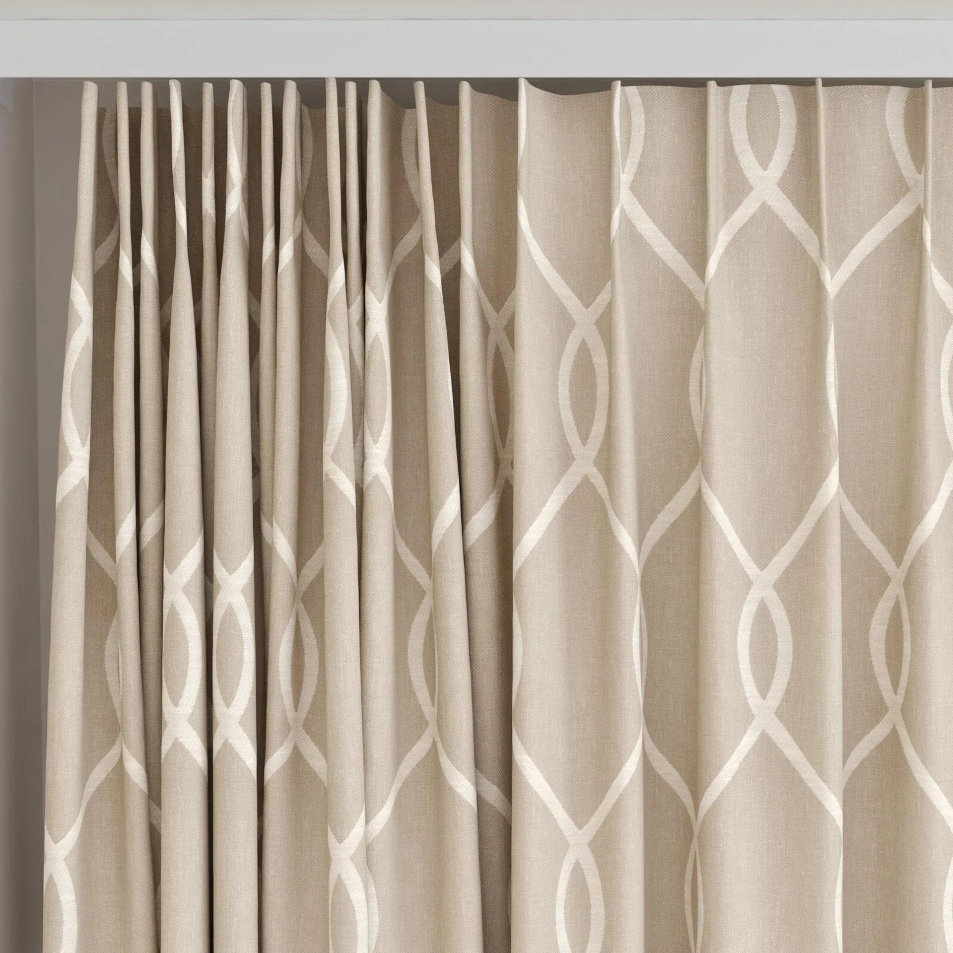 Top view of Latimer Latte, on curtain rail