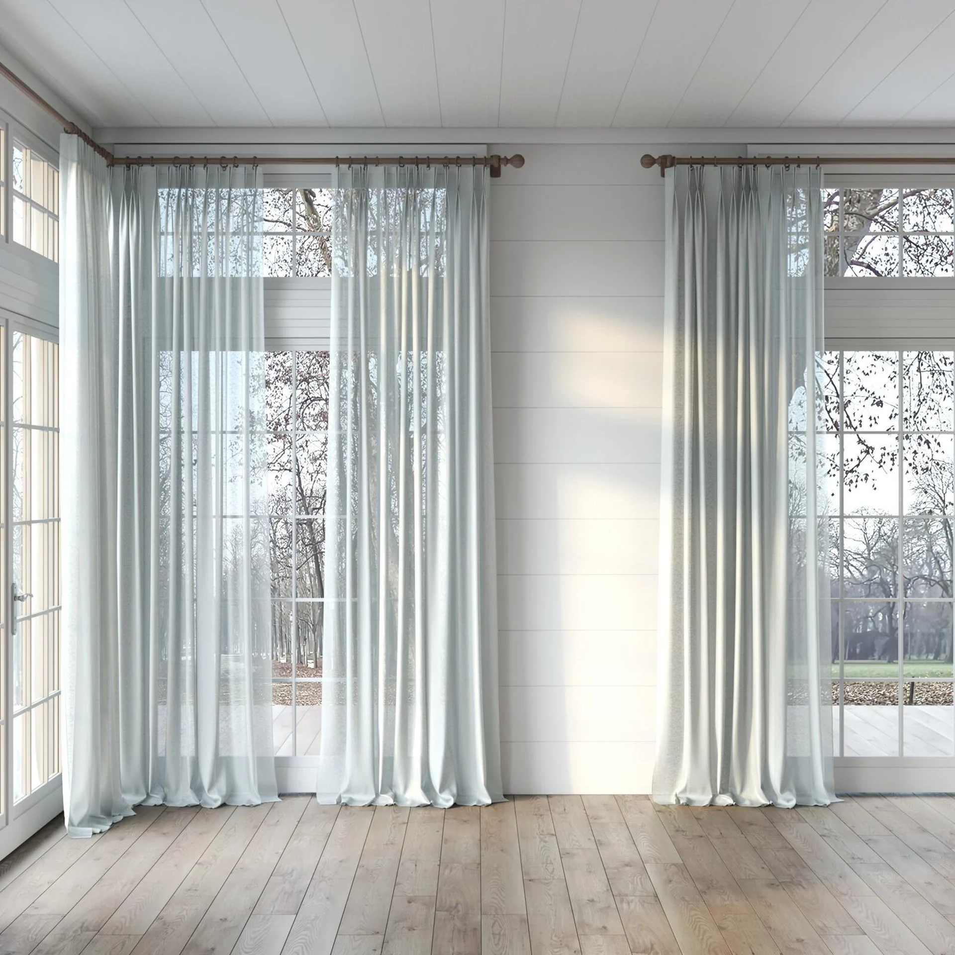 Full view of Laconia Air Haze, puddled, on curtain rod