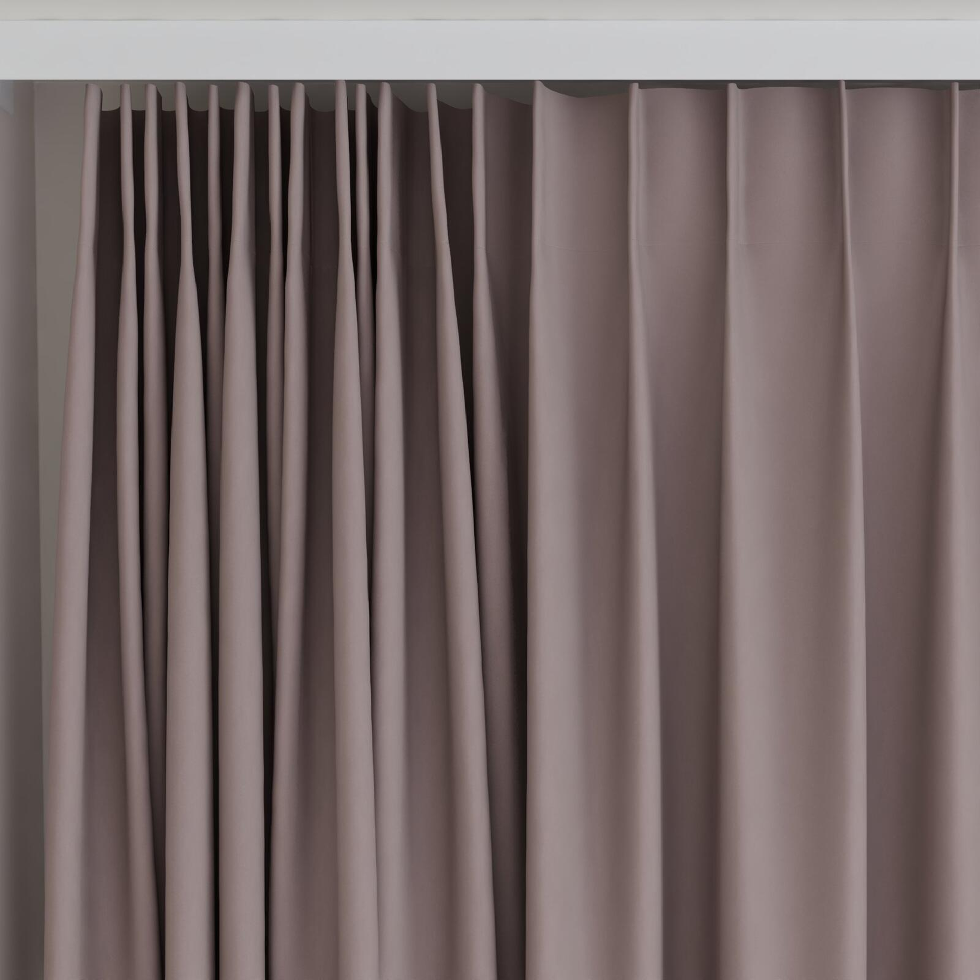 Top view of Vela Taupe, on curtain rail
