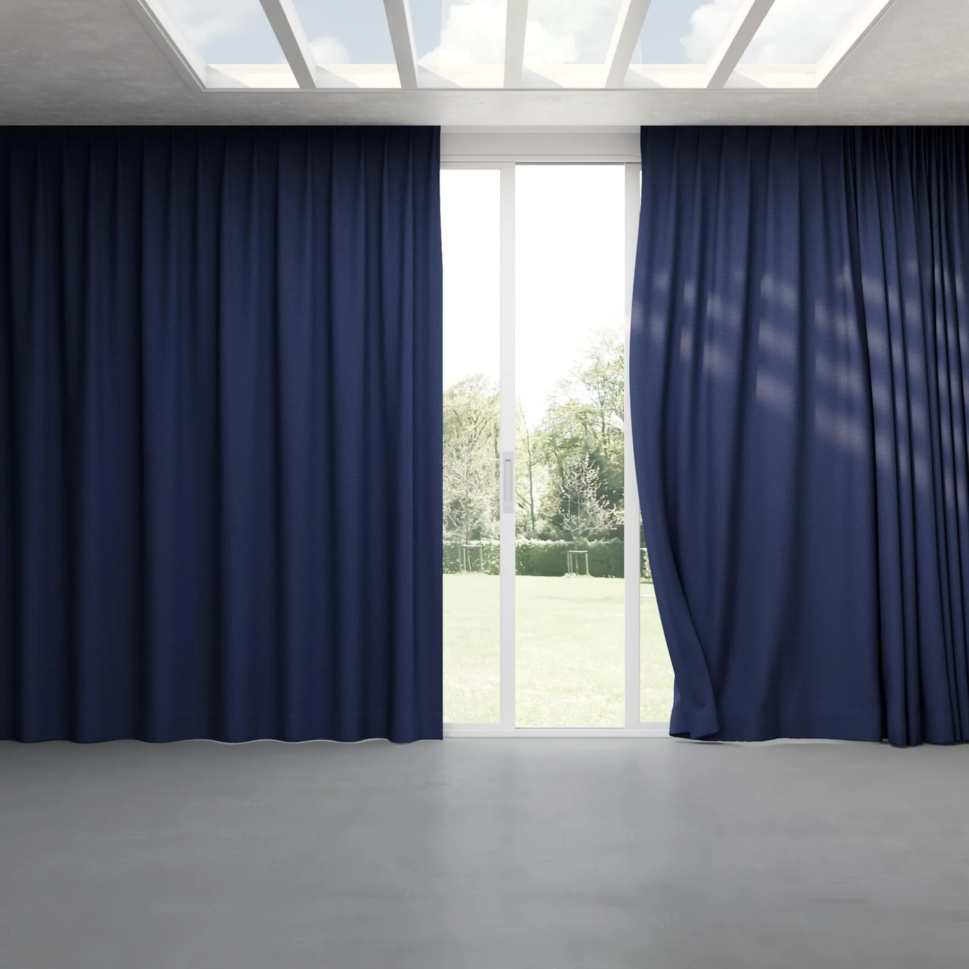 Full view of Coverlet Denim, pinch pleat