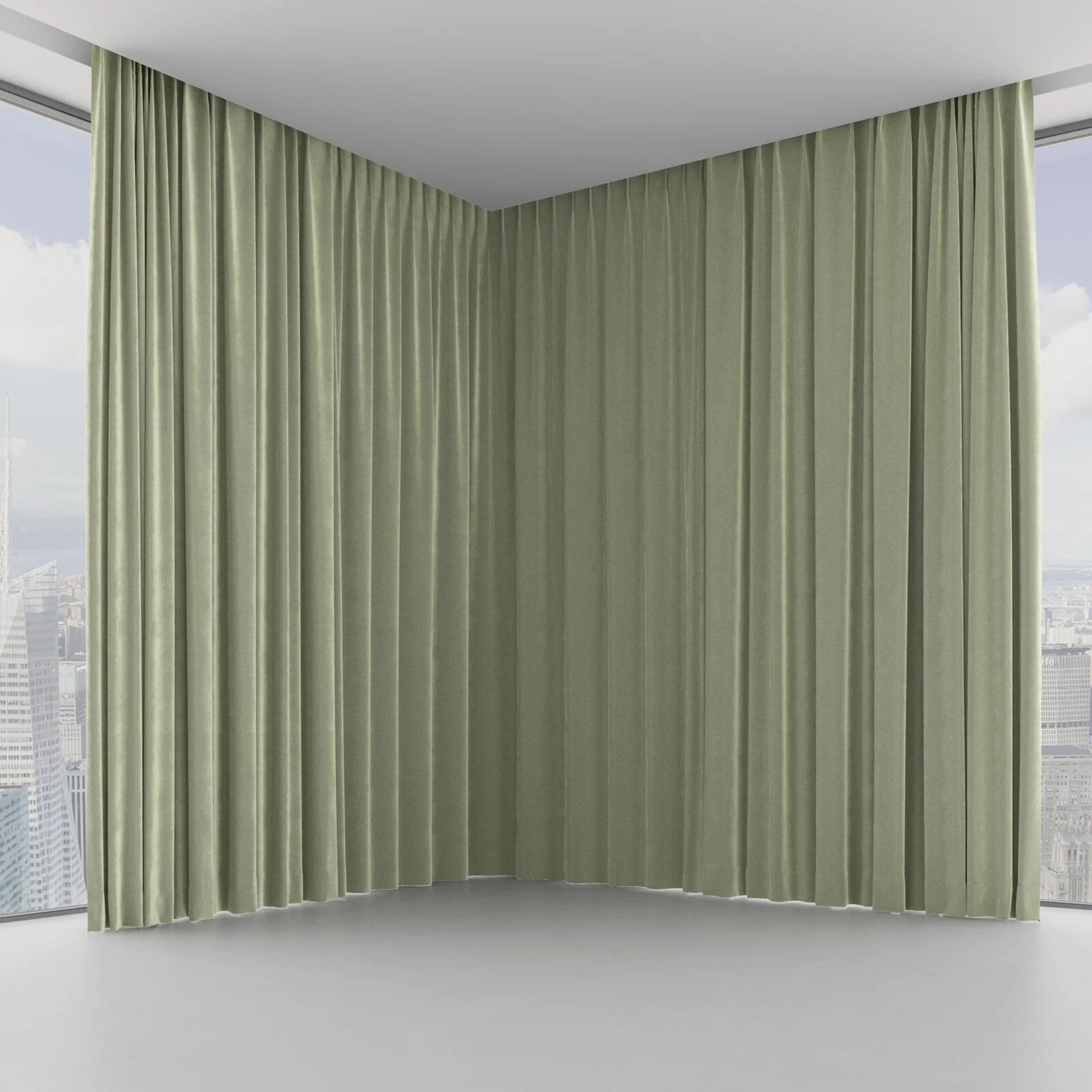 Front view of Velvelux Pistachio, on hidden rail