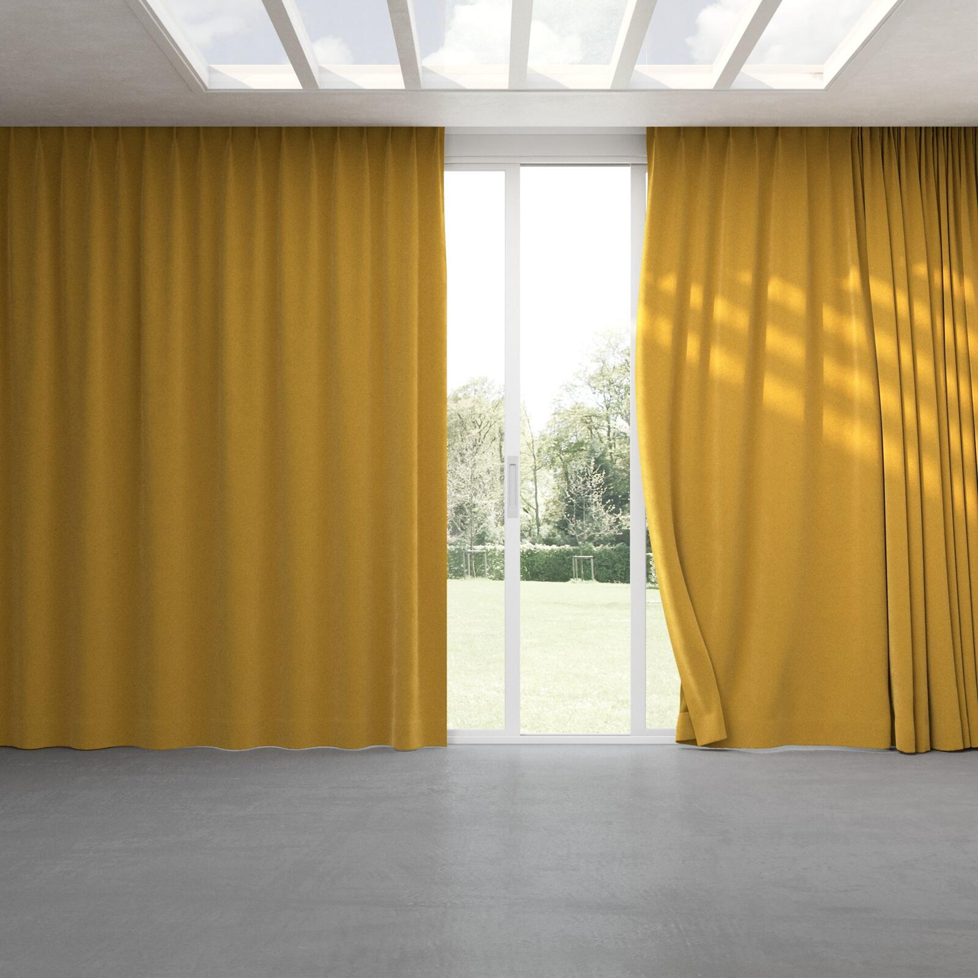 Full view of Moon Gold, pinch pleat