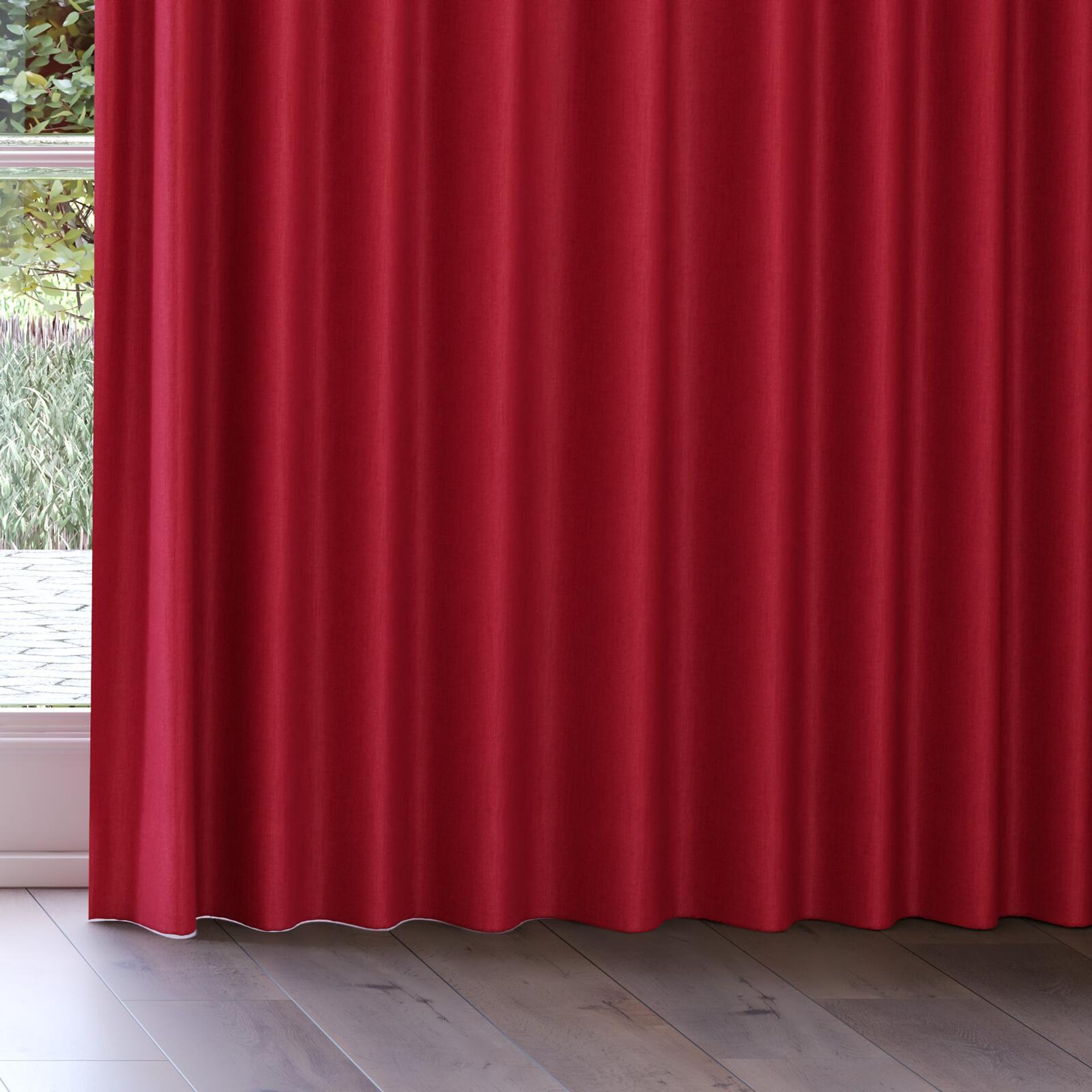 Bottom view of Cushy Cerise, on curtain rail