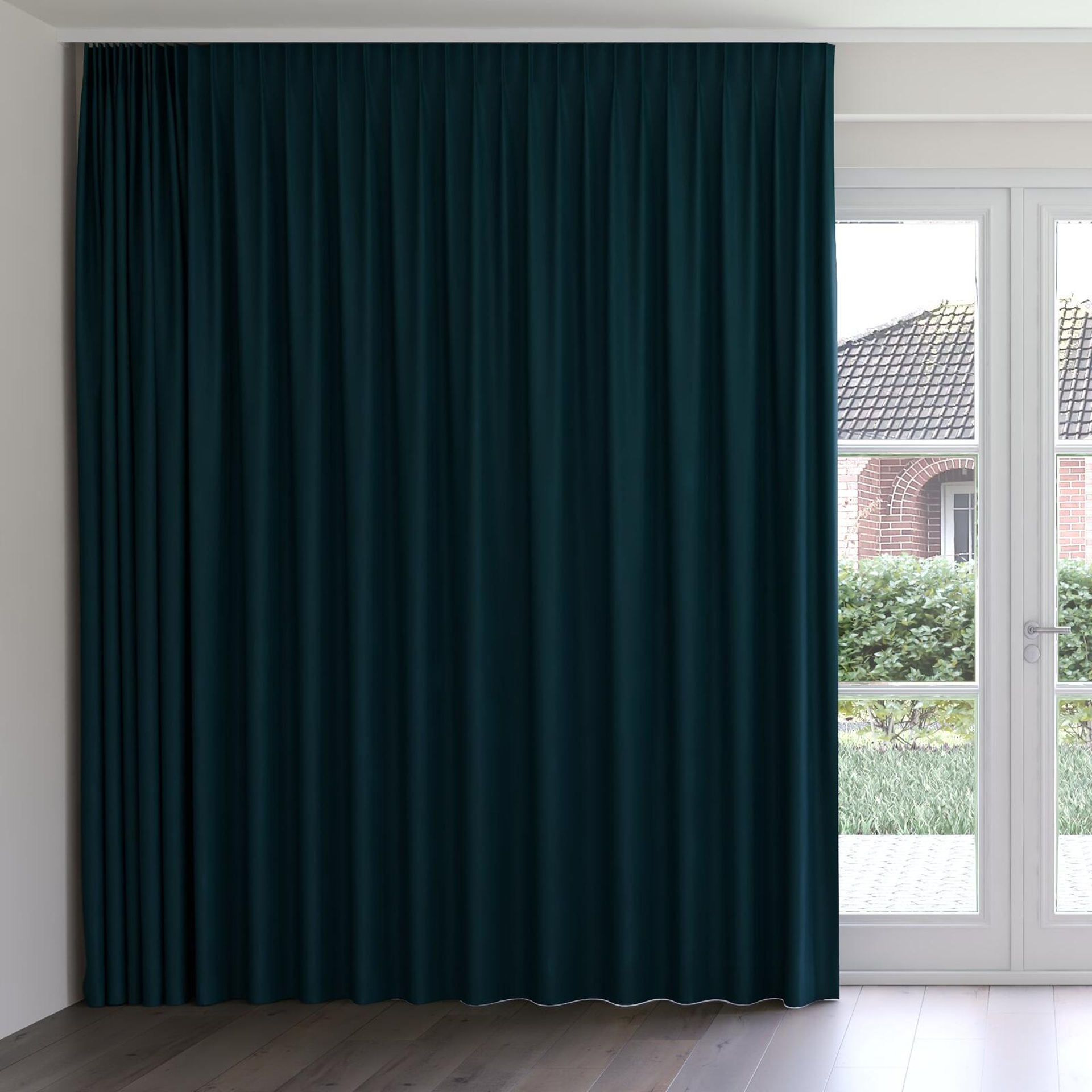 Front view of Vela Emerald, on curtain rail