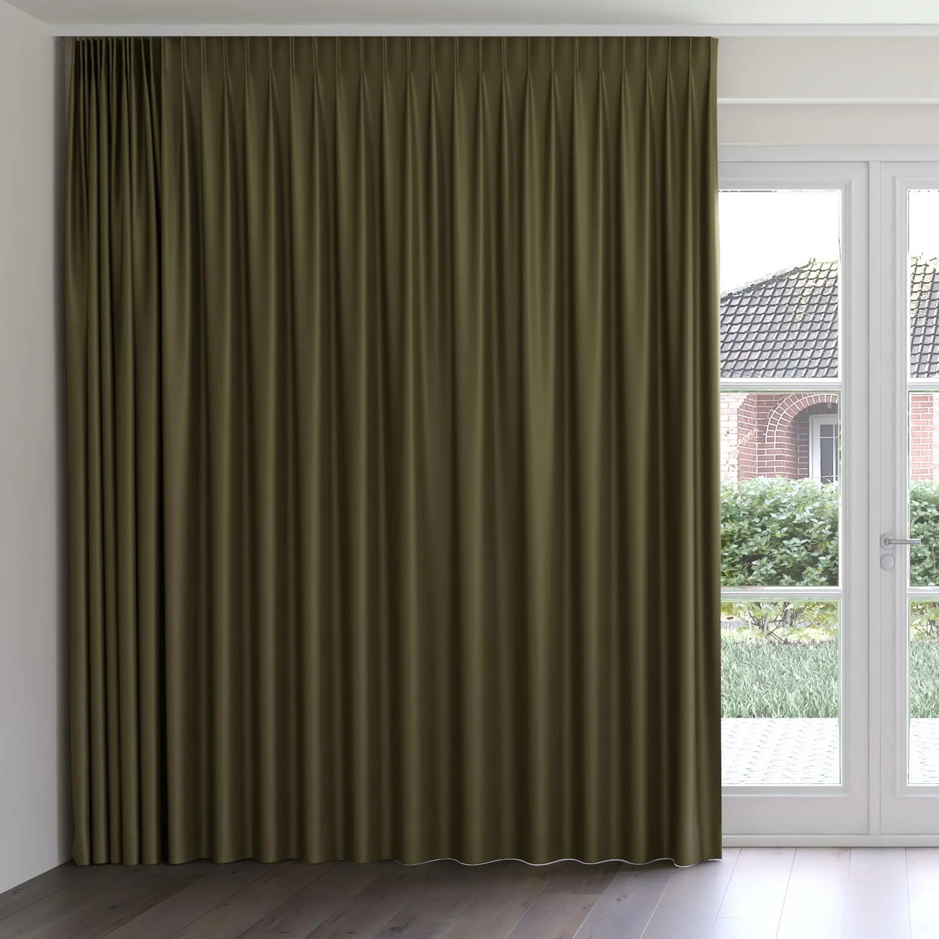 Front view of Sleek Camouflage, on curtain rail
