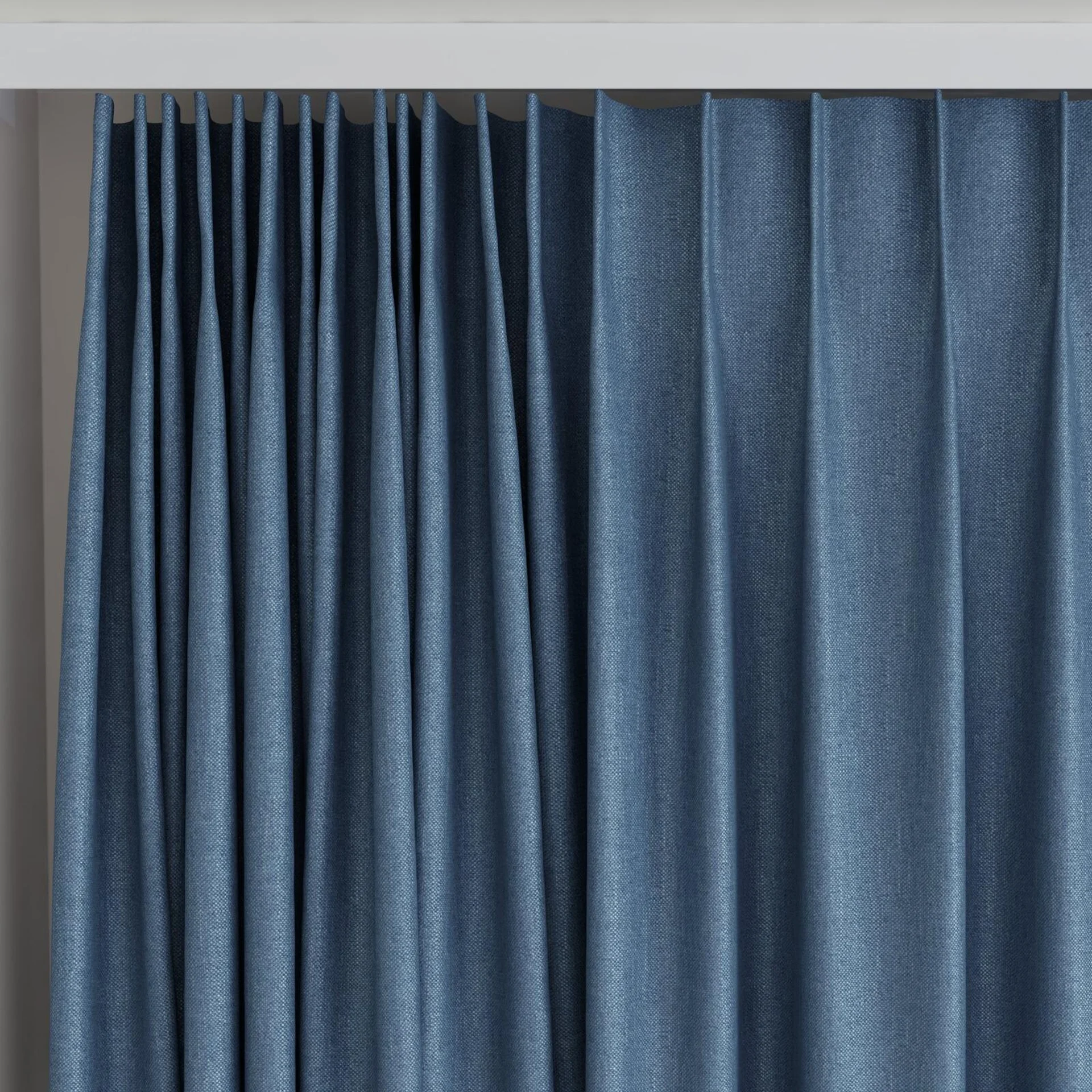 Top view of Bronco Denim, on curtain rail