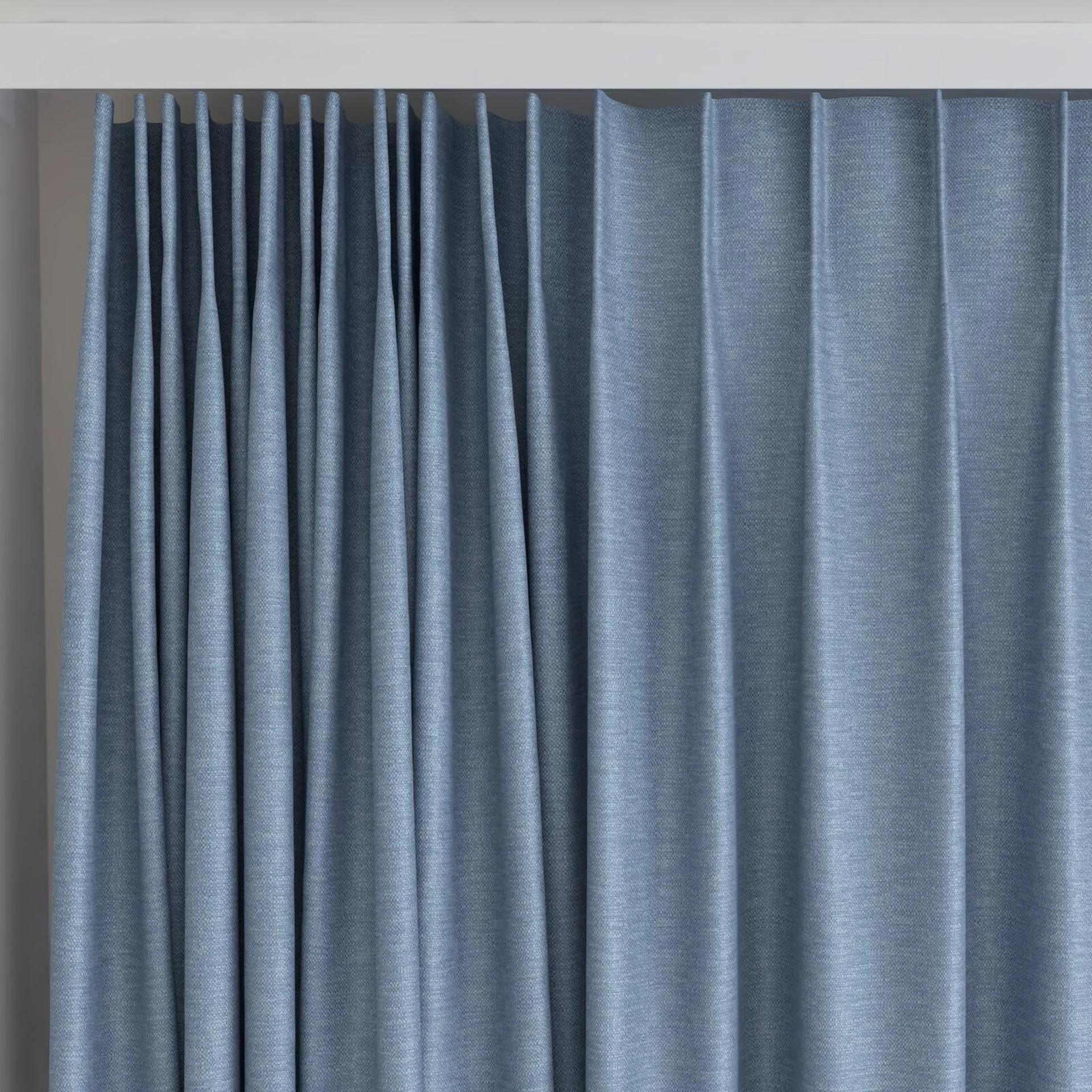 Top view of Colourwash Eco Denim, on curtain rail