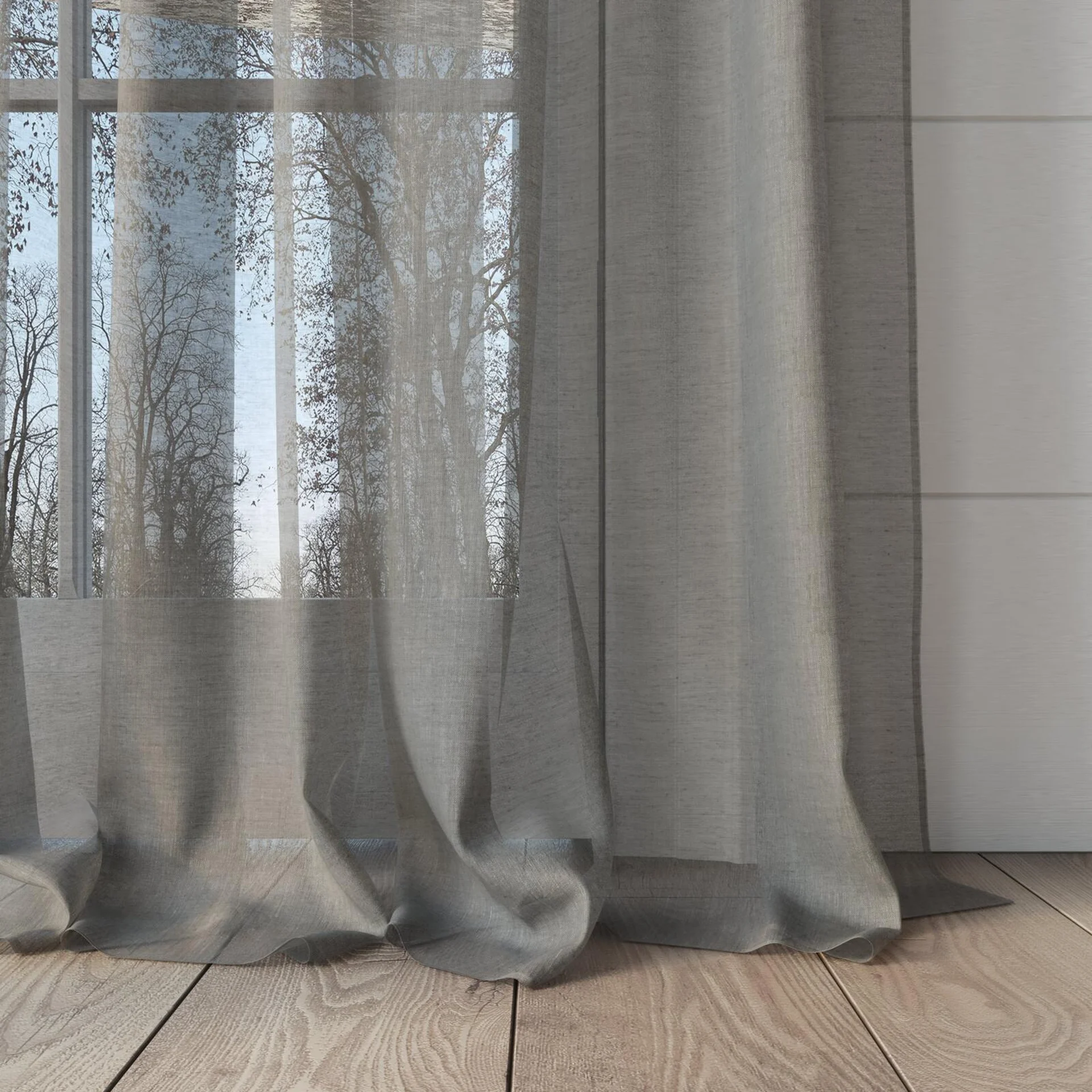 Bottom view of Audiance Pewter, puddled, on curtain rod