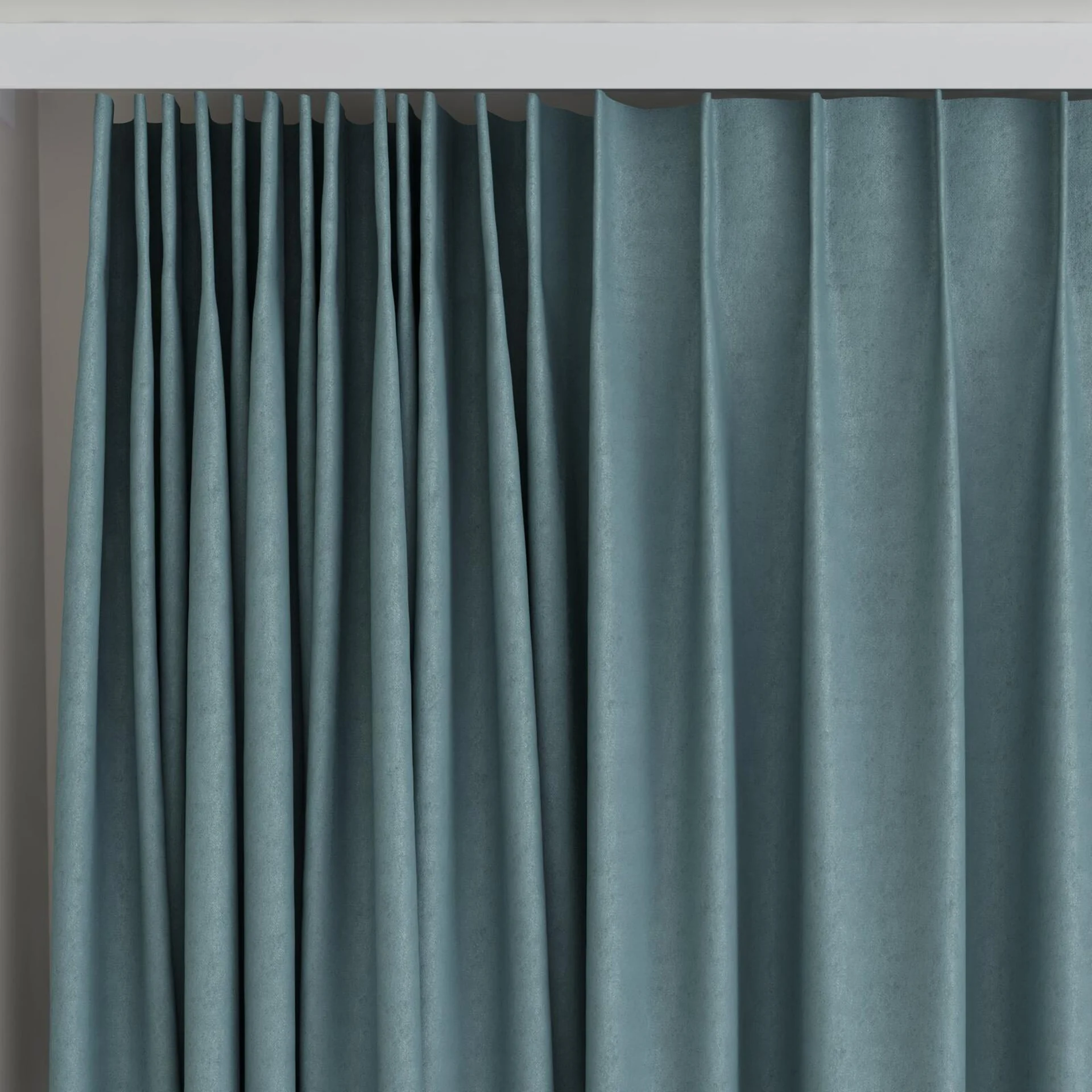 Top view of Luxo Teal, on curtain rail