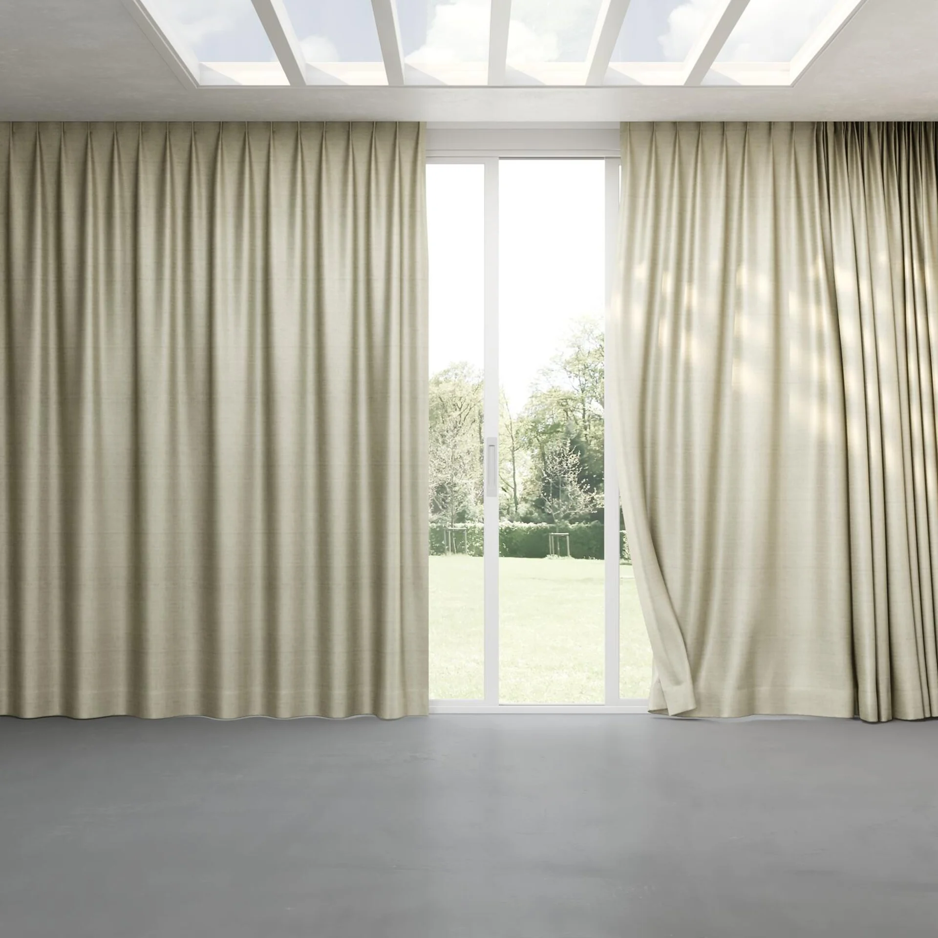 Full view of Zircon Asparagus, pinch pleat
