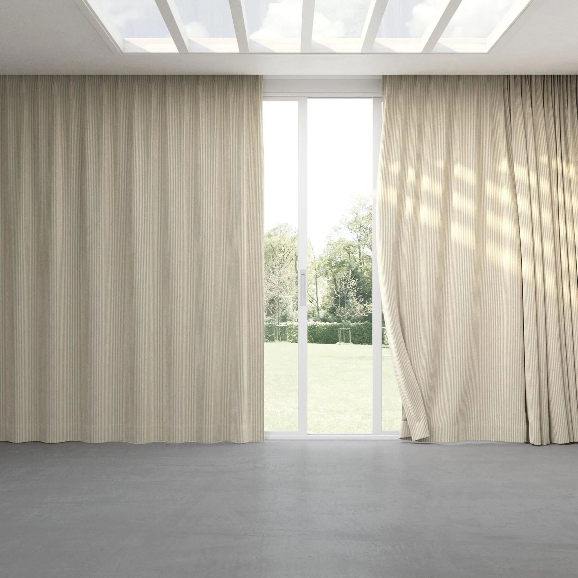 Full view of Embrace Sand, pinch pleat