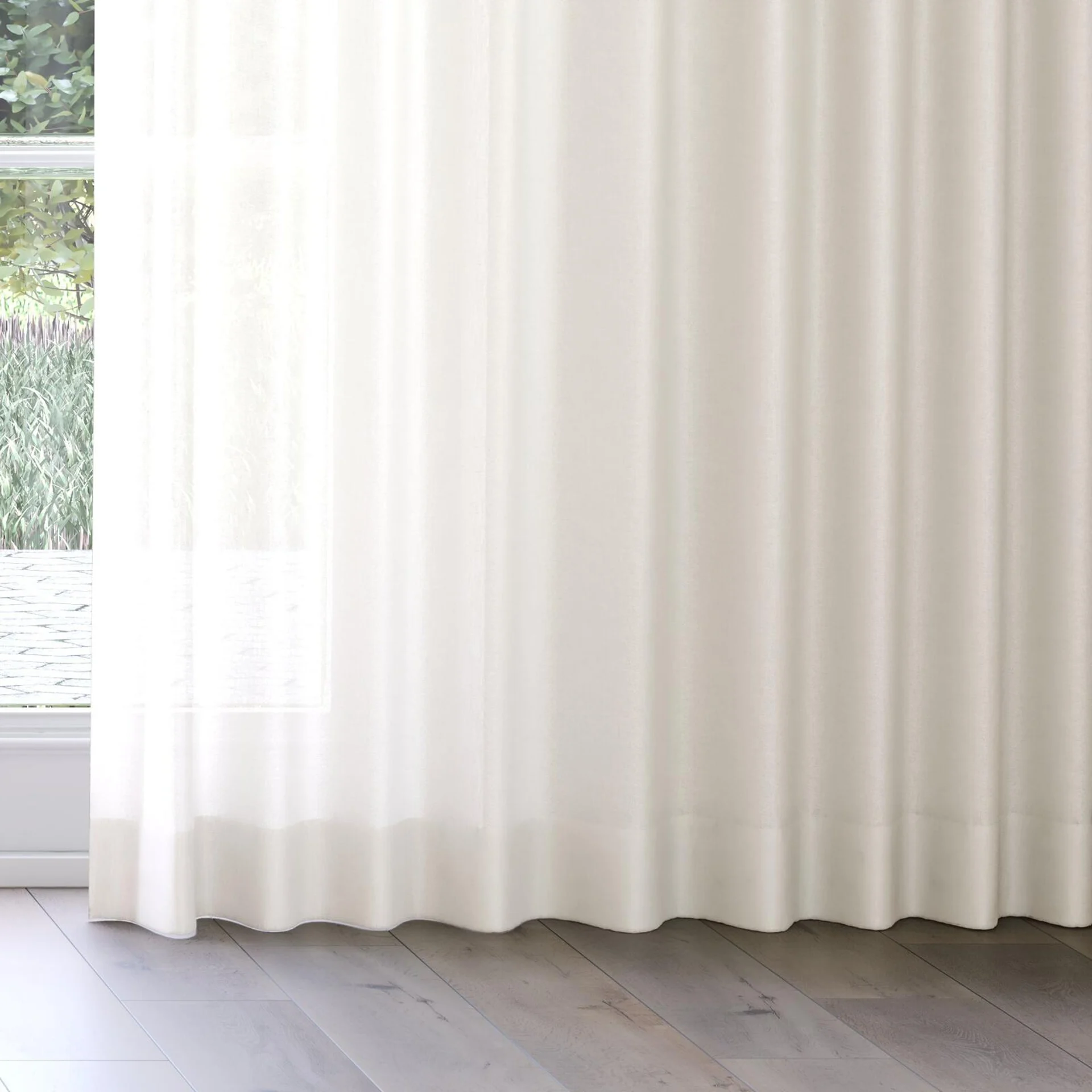 Bottom view of Linen Natural, on curtain rail